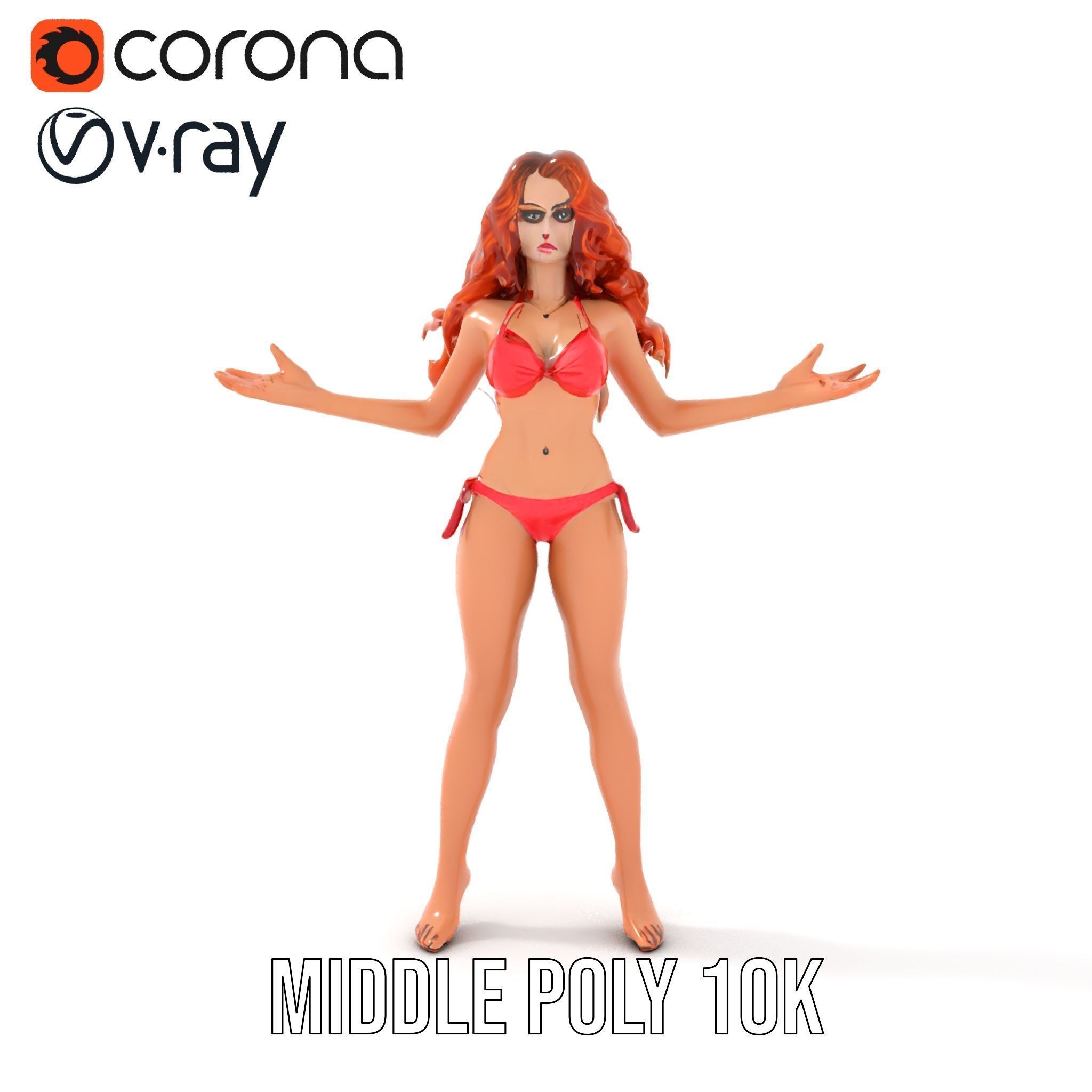 RedHaired Beachwear Character Model Rigged and Animated Low-poly 3D model_18