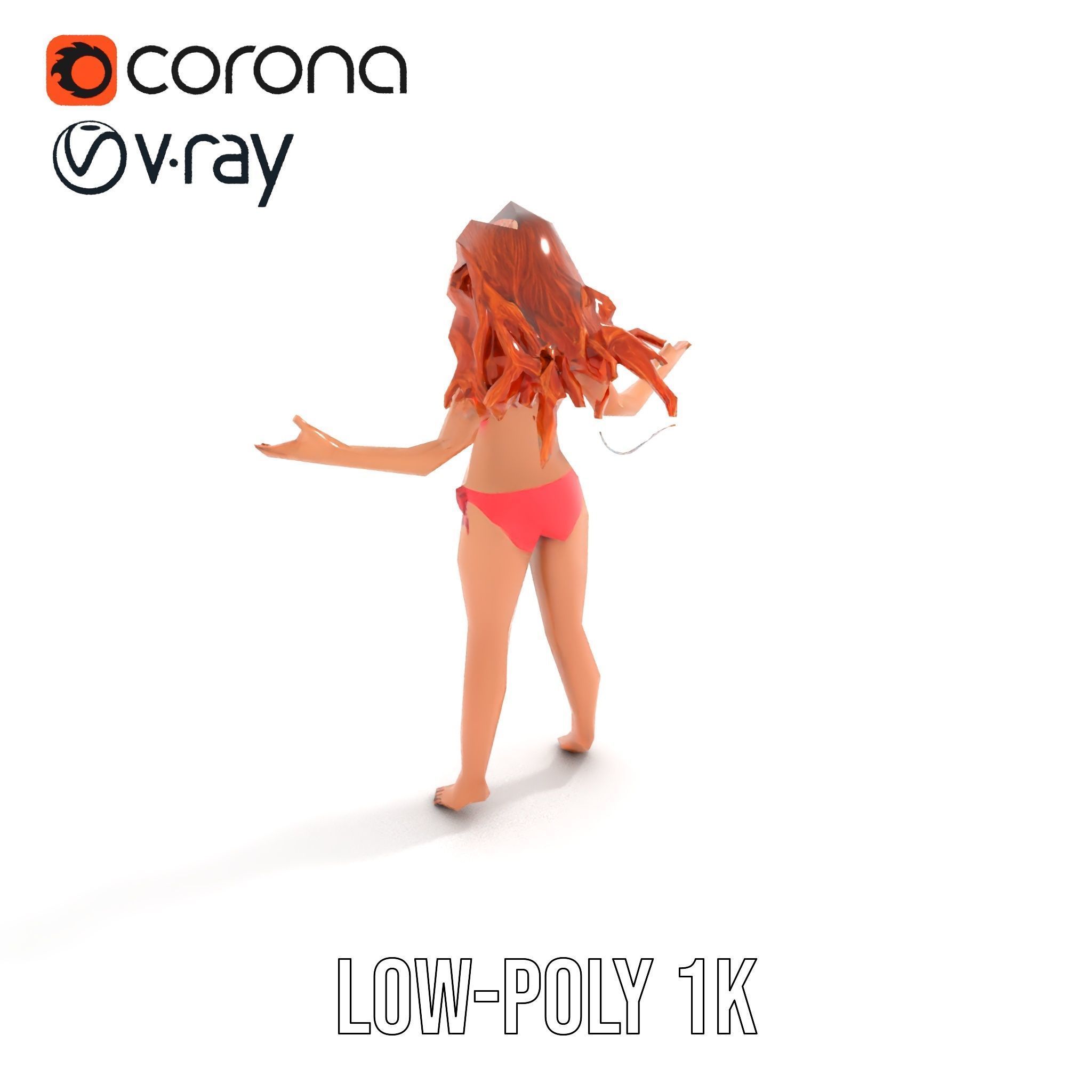 RedHaired Beachwear Character Model Rigged and Animated Low-poly 3D model_25