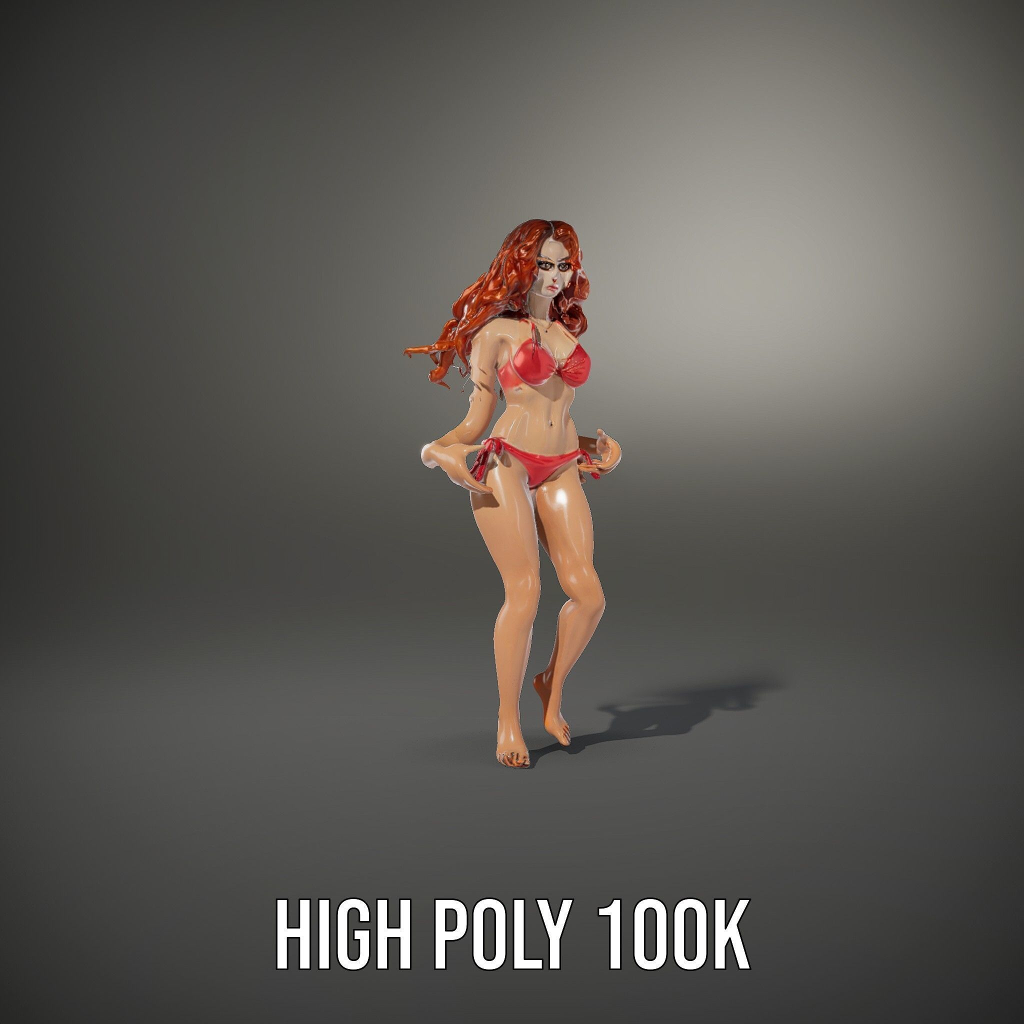 RedHaired Beachwear Character Model Rigged and Animated Low-poly 3D model_14