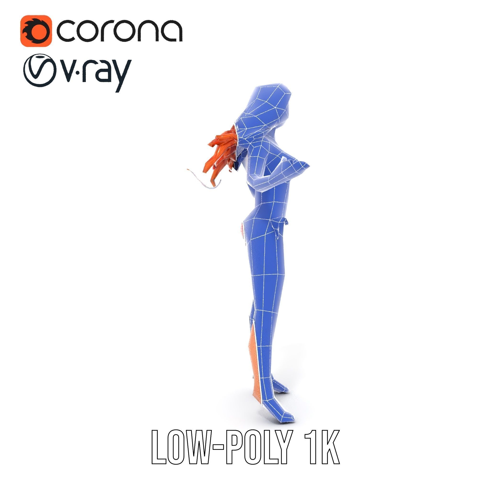 RedHaired Beachwear Character Model Rigged and Animated Low-poly 3D model_16