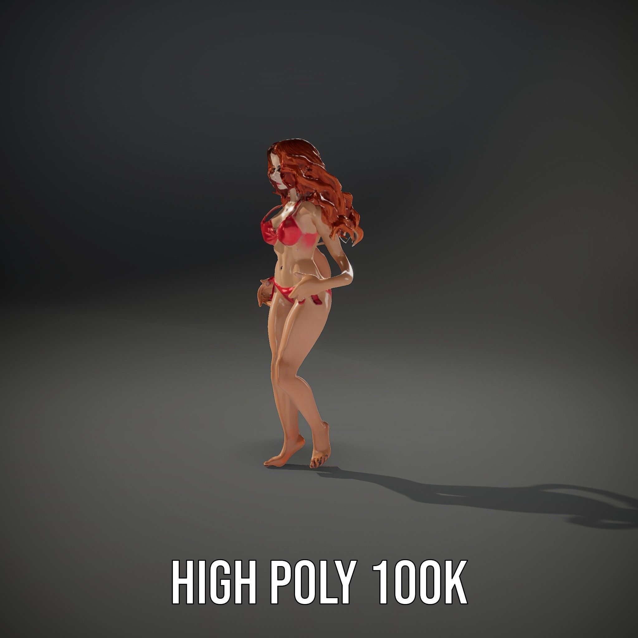 RedHaired Beachwear Character Model Rigged and Animated Low-poly 3D model_9