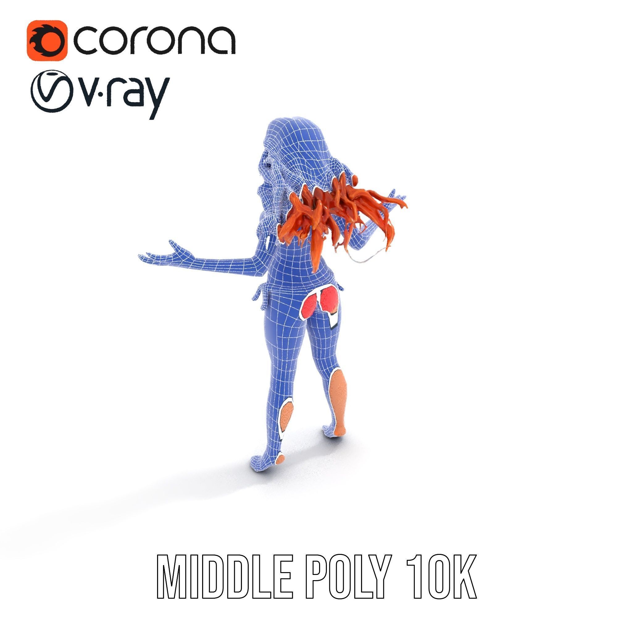 RedHaired Beachwear Character Model Rigged and Animated Low-poly 3D model_34