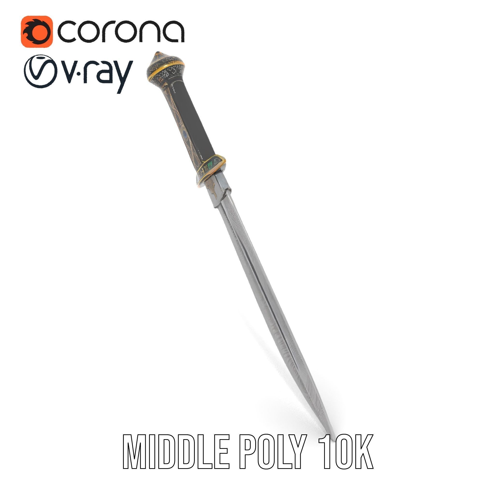 Exquisite Dagger Model Pack with Ornate Gemstones Low-poly 3D model_21