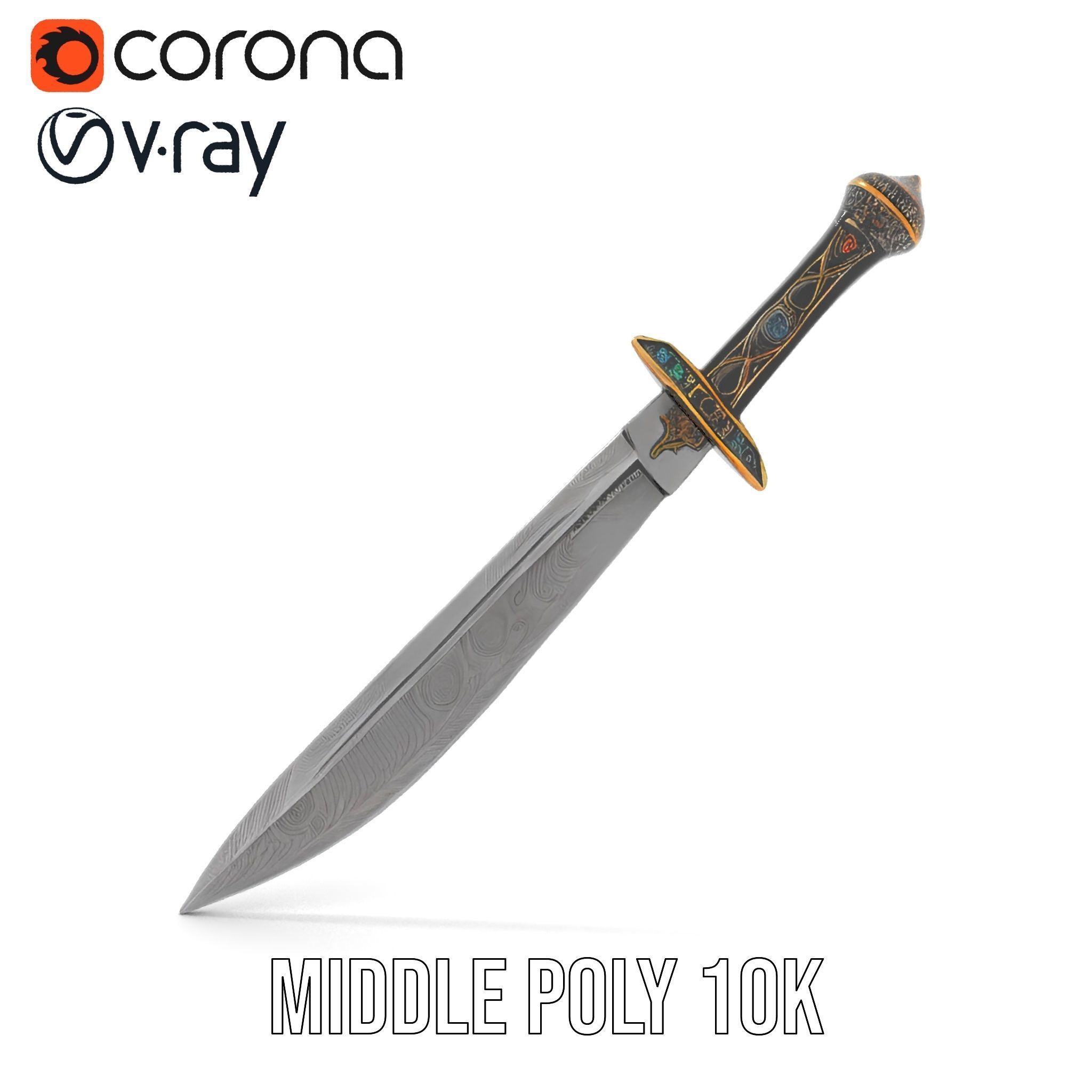 Exquisite Dagger Model Pack with Ornate Gemstones Low-poly 3D model_18