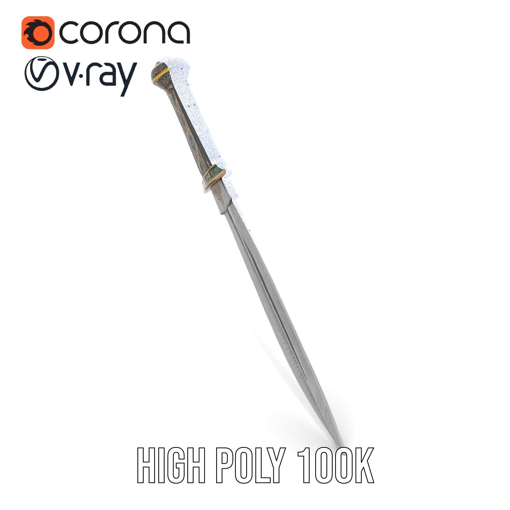 Exquisite Dagger Model Pack with Ornate Gemstones Low-poly 3D model_32