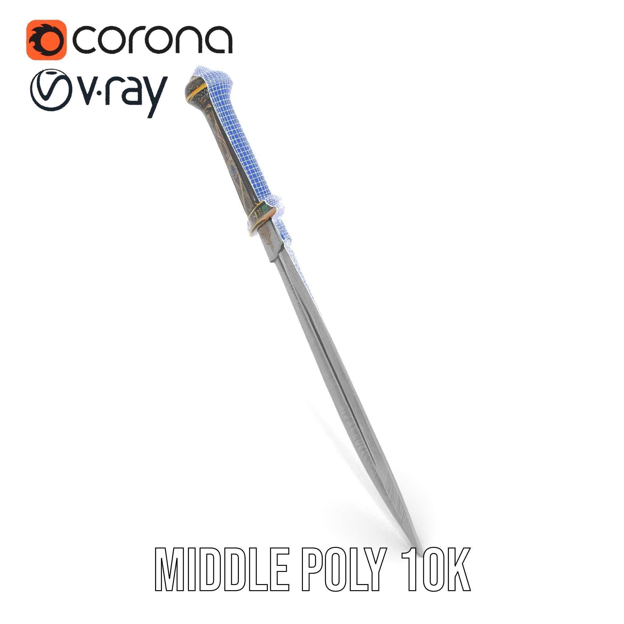 Exquisite Dagger Model Pack with Ornate Gemstones Low-poly 3D model_13