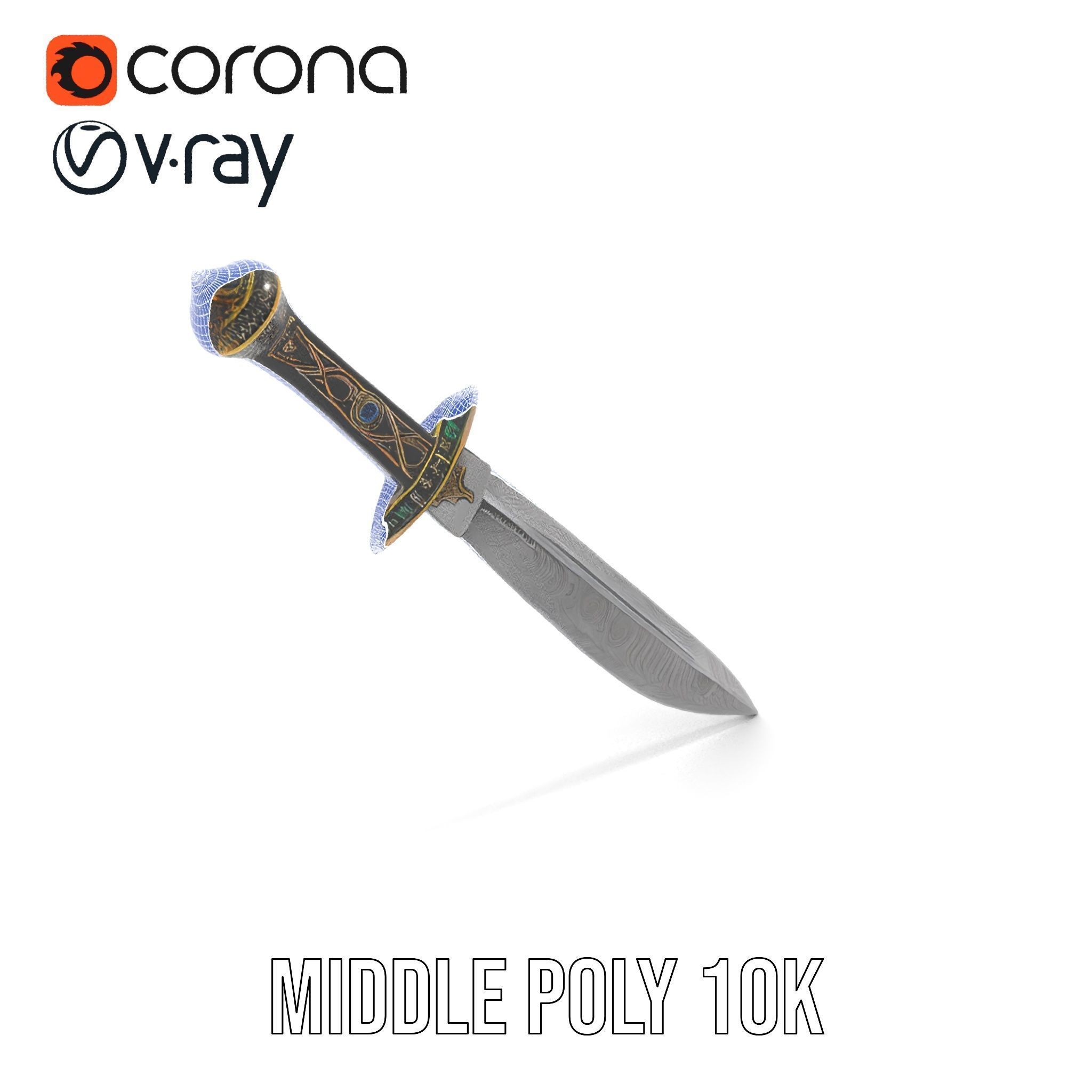 Exquisite Dagger Model Pack with Ornate Gemstones Low-poly 3D model_24