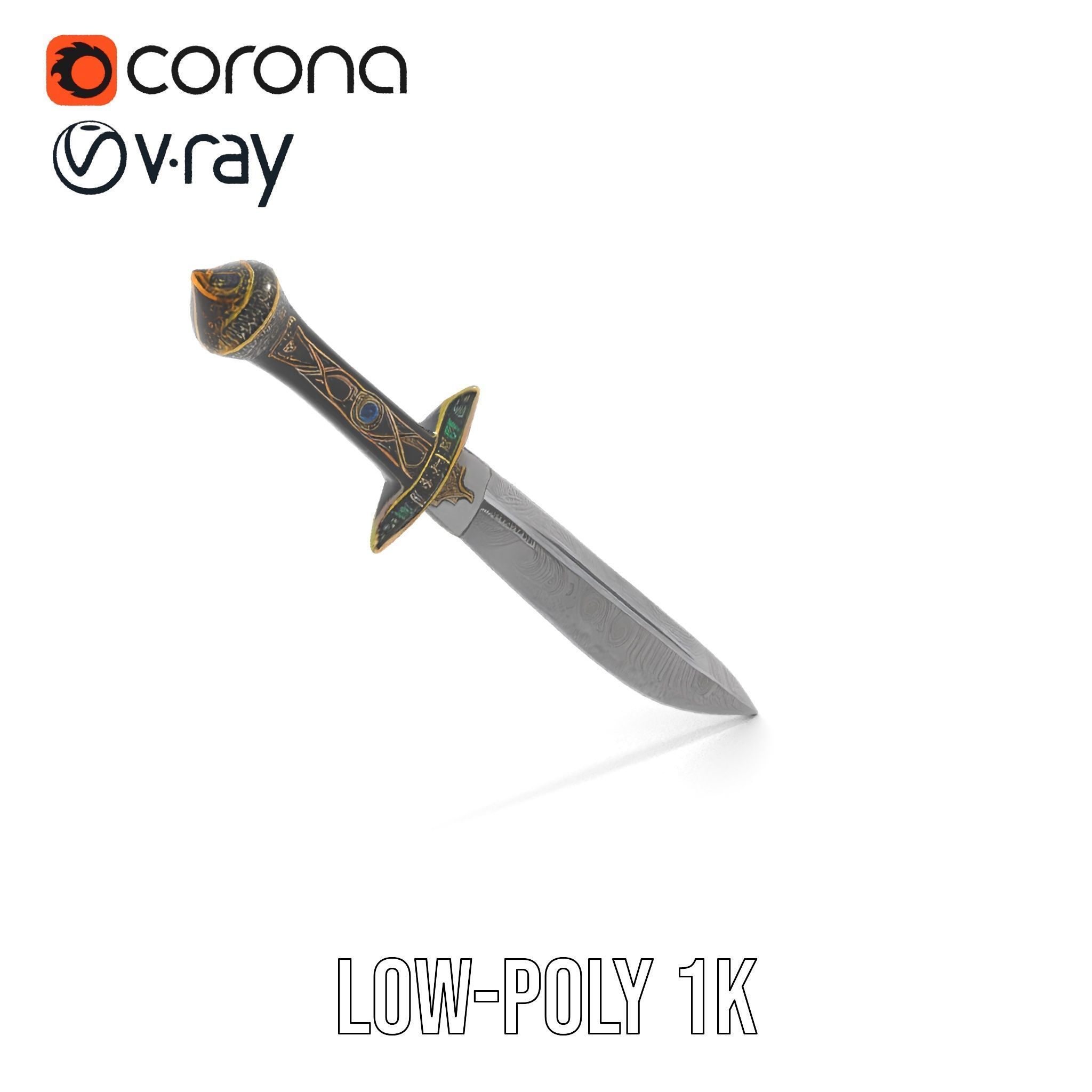 Exquisite Dagger Model Pack with Ornate Gemstones Low-poly 3D model_19