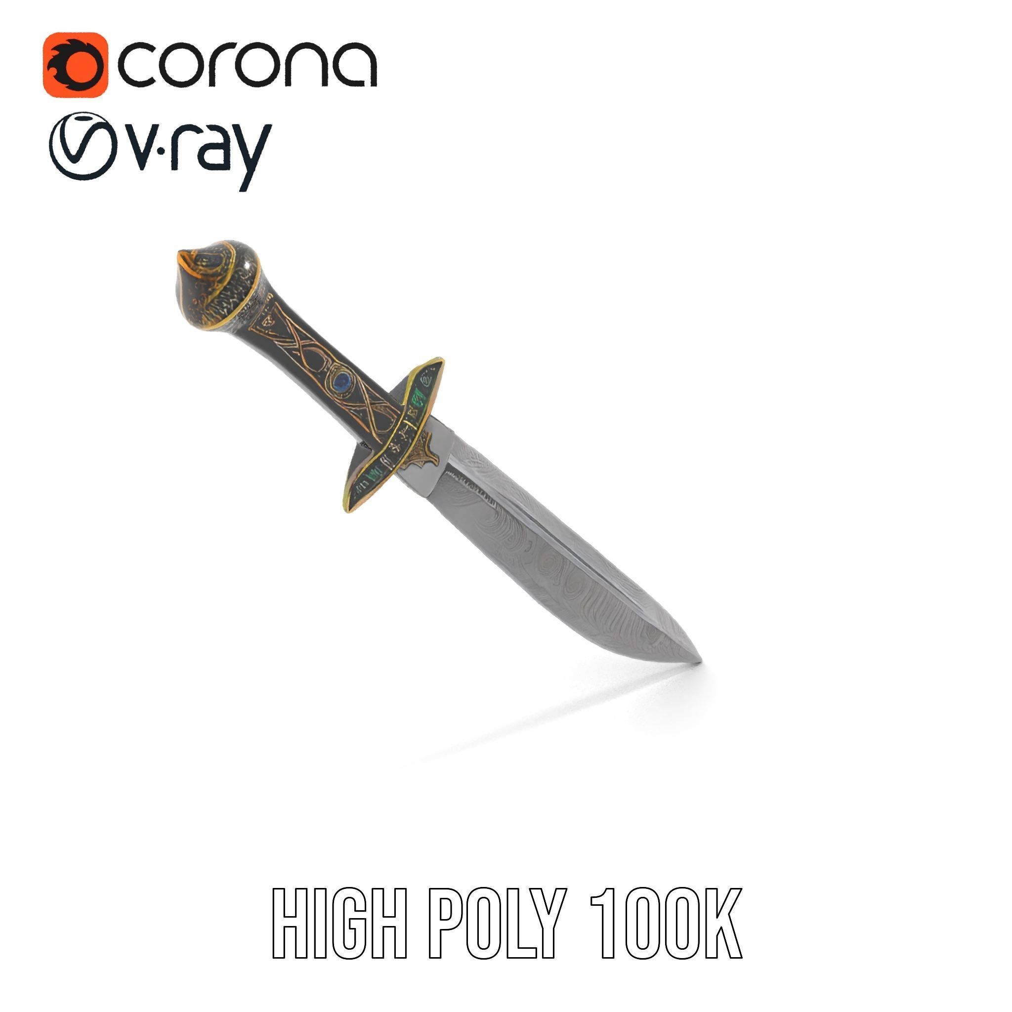 Exquisite Dagger Model Pack with Ornate Gemstones Low-poly 3D model_15