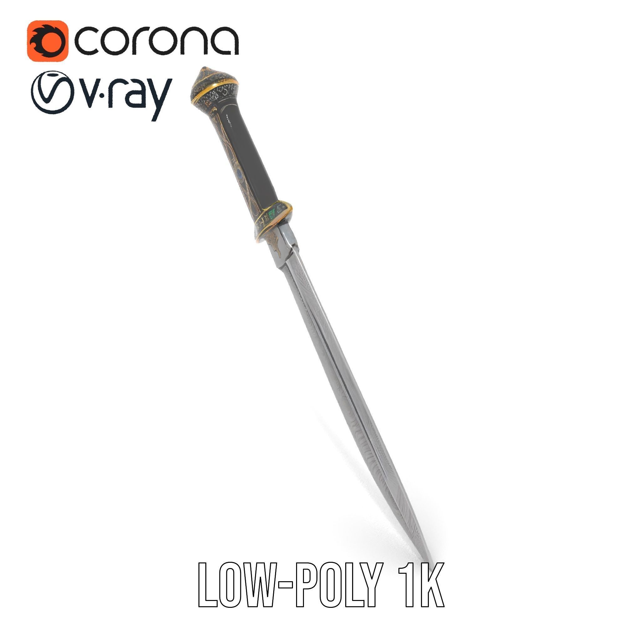 Exquisite Dagger Model Pack with Ornate Gemstones Low-poly 3D model_14