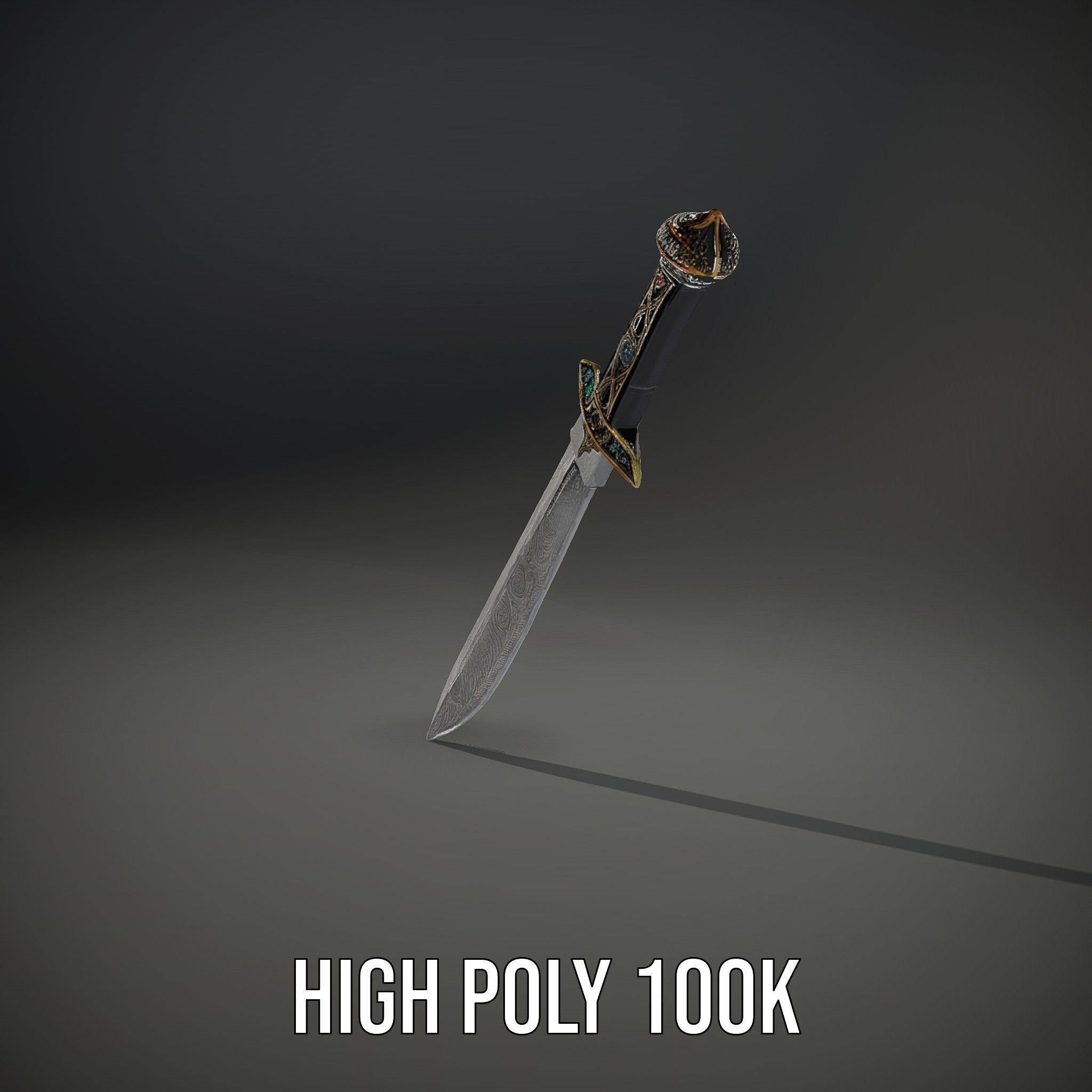 Exquisite Dagger Model Pack with Ornate Gemstones Low-poly 3D model_8