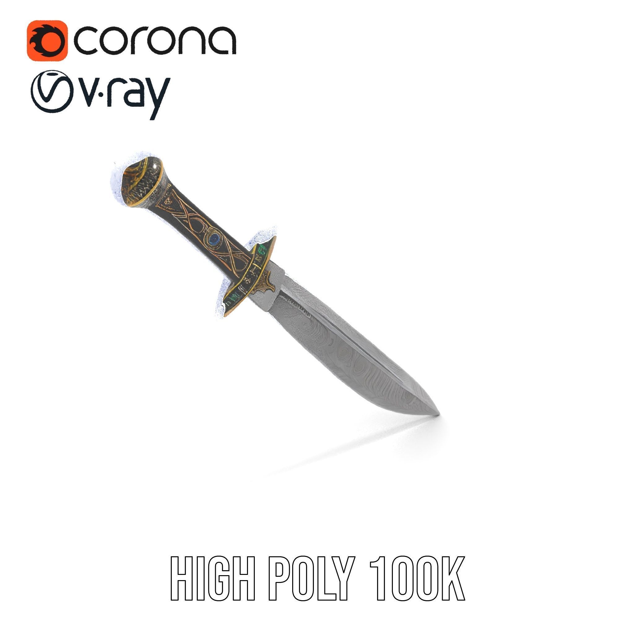 Exquisite Dagger Model Pack with Ornate Gemstones Low-poly 3D model_34