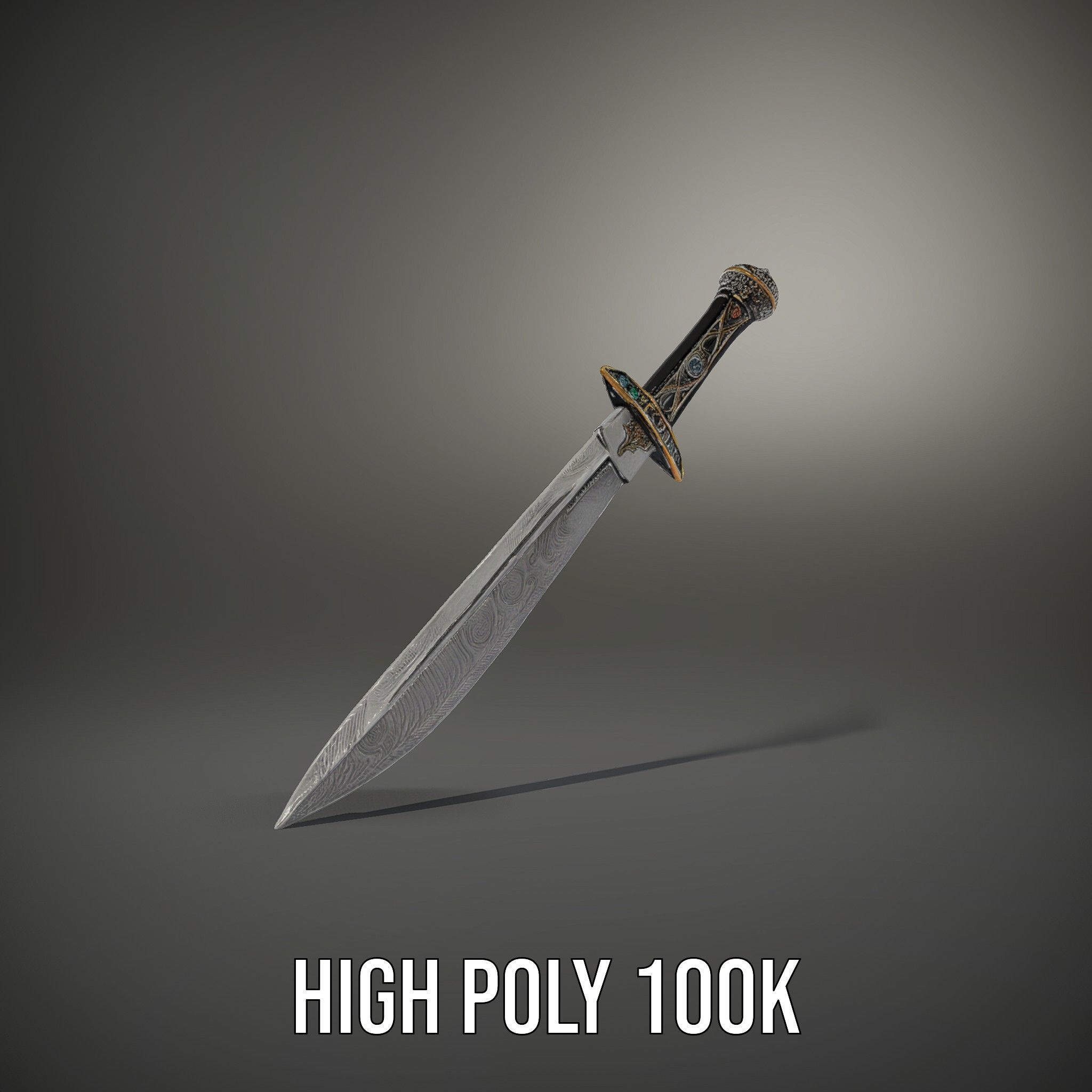 Exquisite Dagger Model Pack with Ornate Gemstones Low-poly 3D model_10