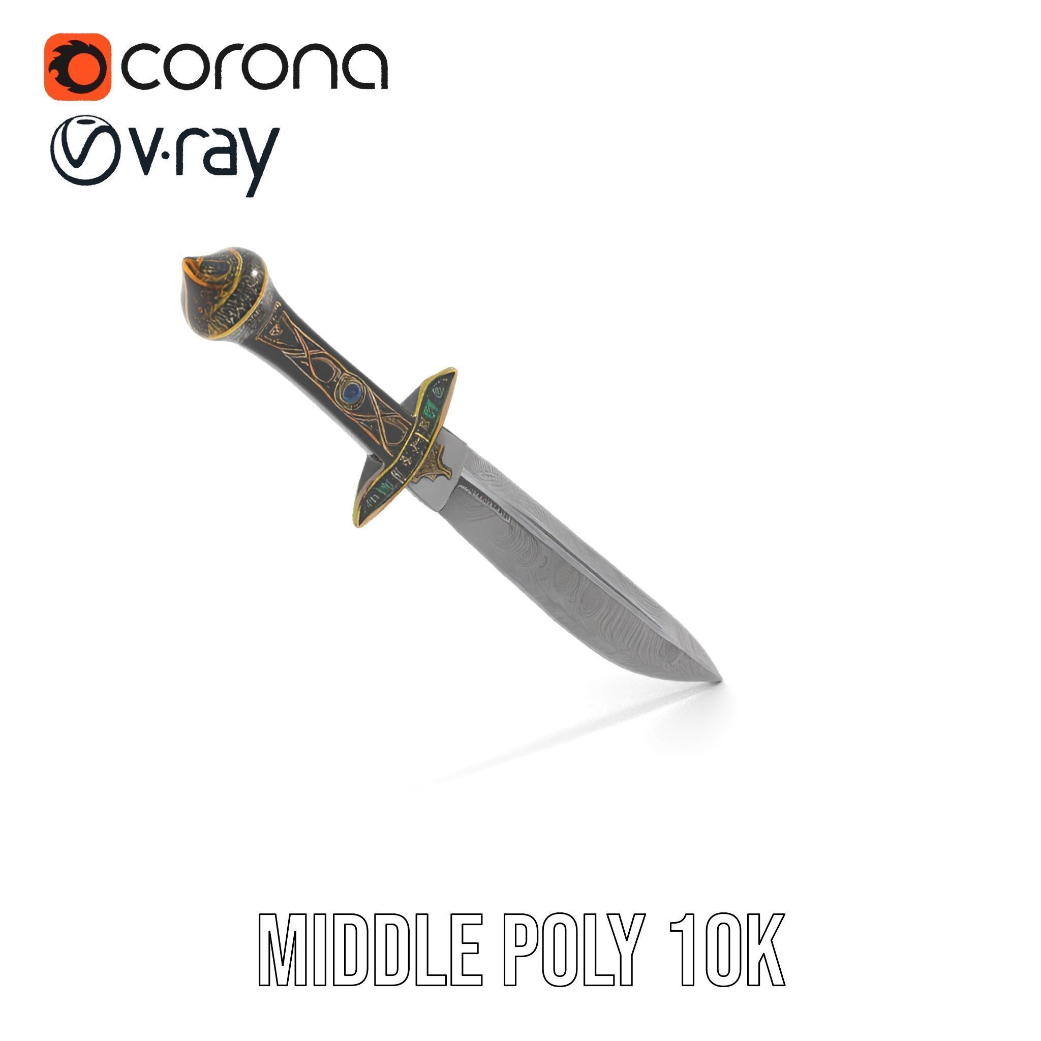 Exquisite Dagger Model Pack with Ornate Gemstones Low-poly 3D model_11