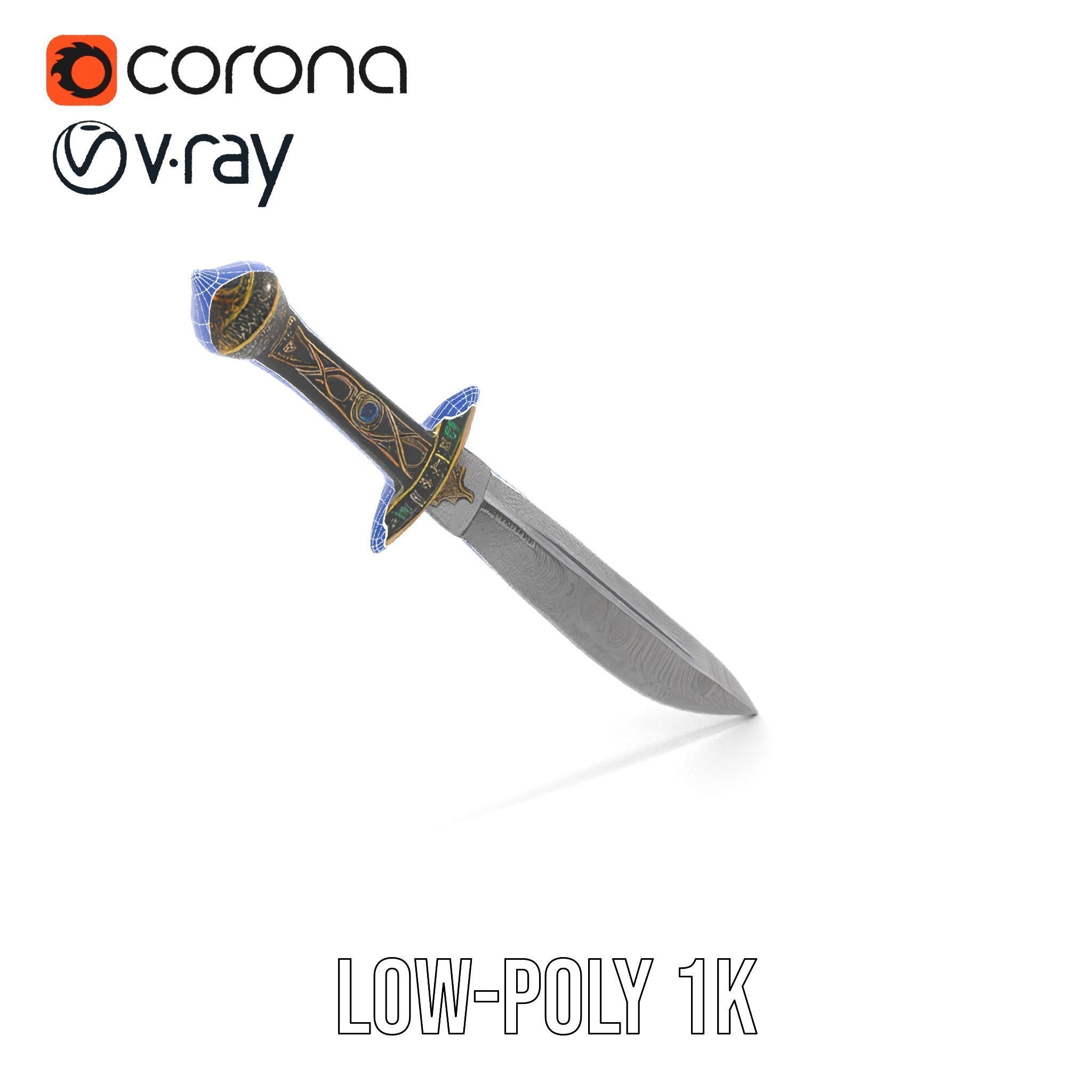 Exquisite Dagger Model Pack with Ornate Gemstones Low-poly 3D model_25