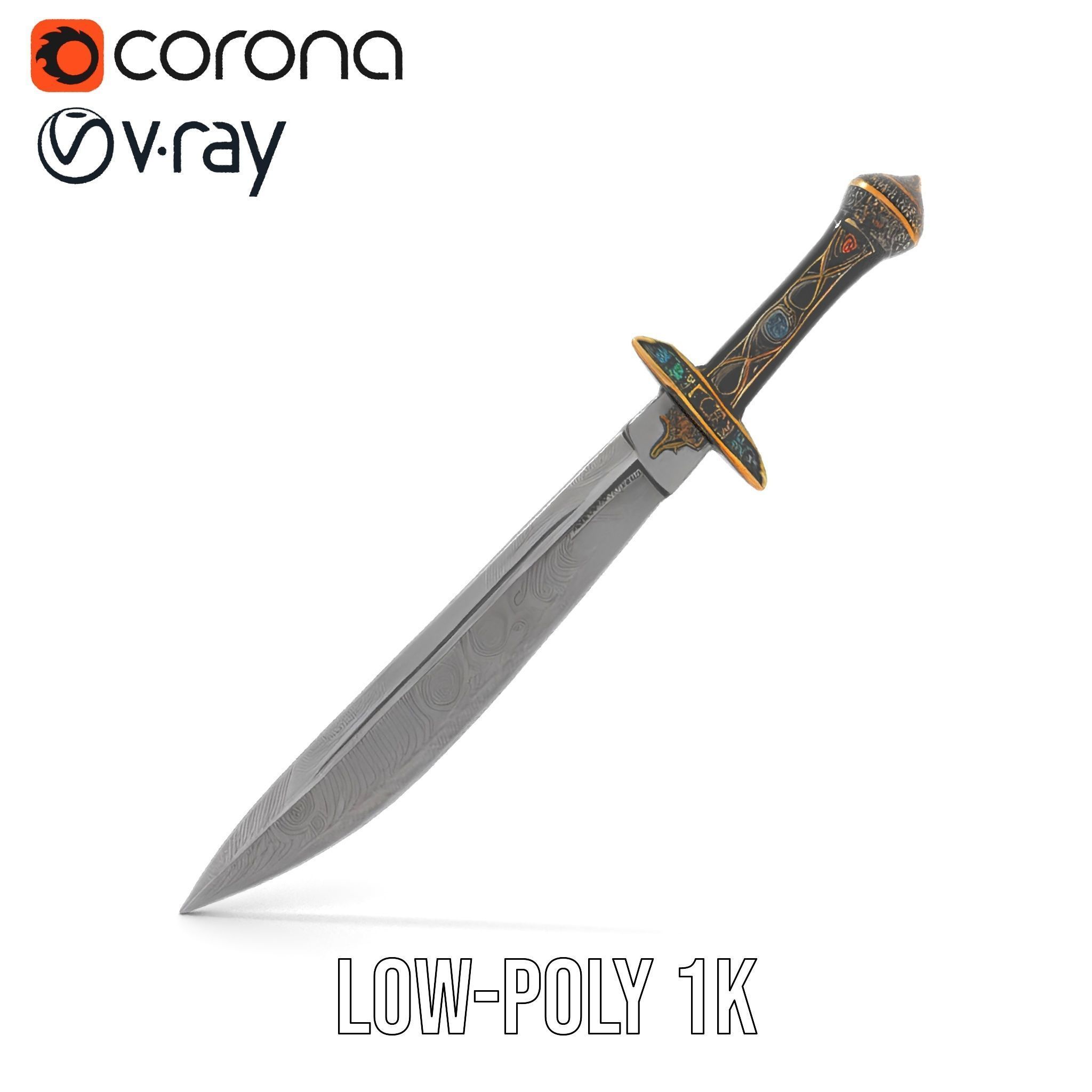 Exquisite Dagger Model Pack with Ornate Gemstones Low-poly 3D model_9