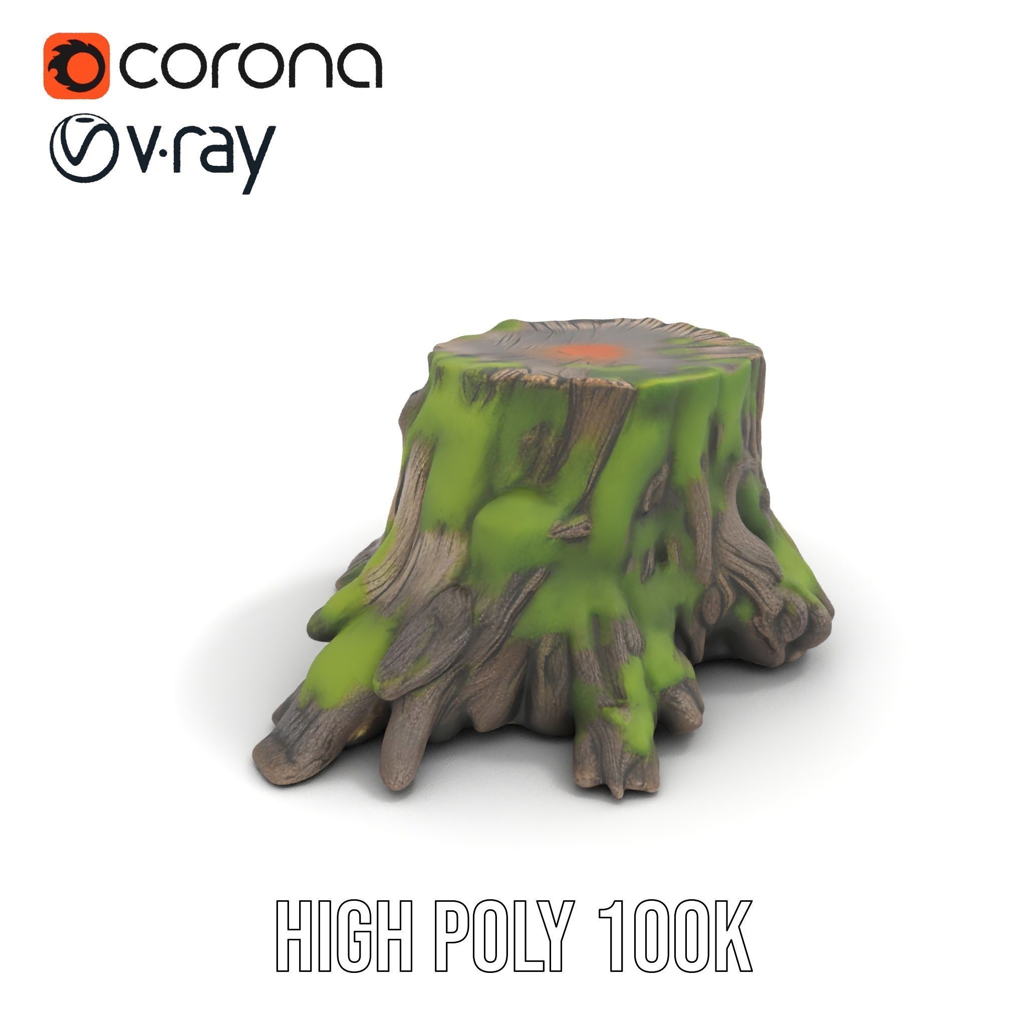 Mossy Tree Stump with Detailed Texture Model Pack Low-poly 3D model_13