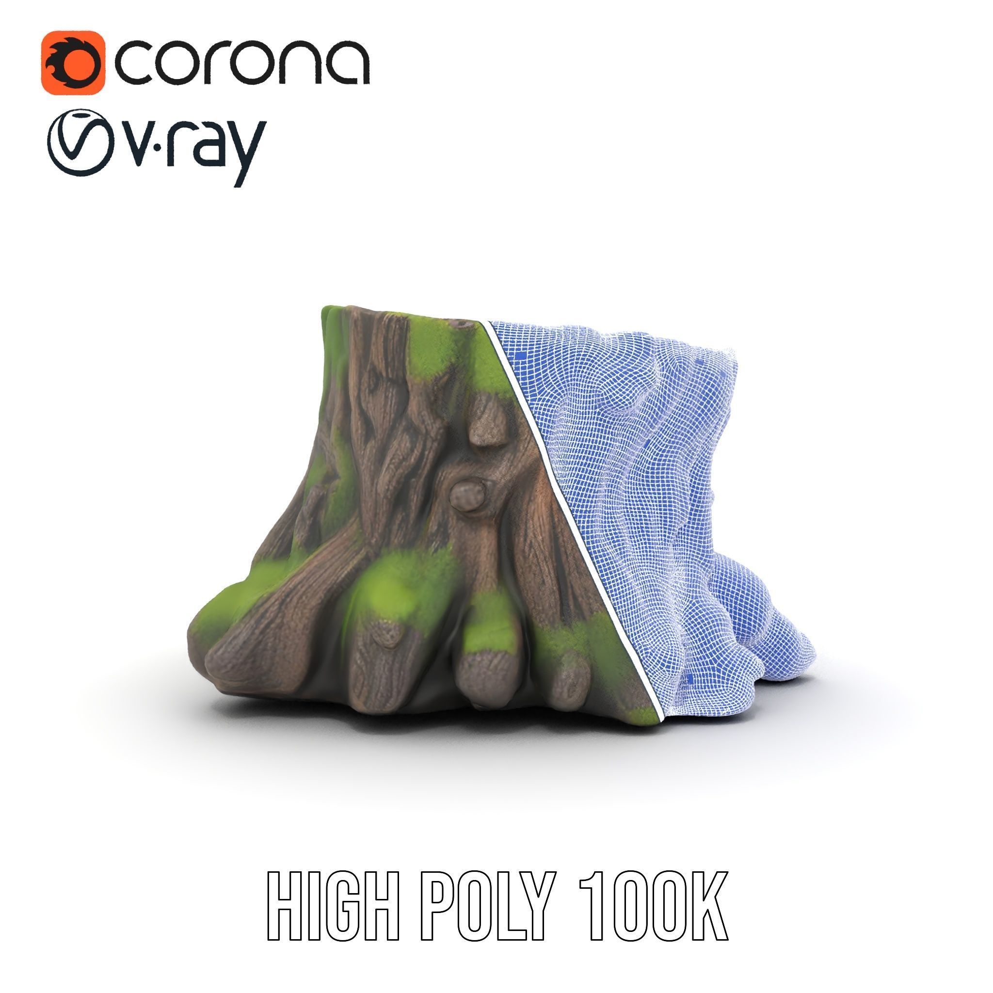 Mossy Tree Stump with Detailed Texture Model Pack Low-poly 3D model_33