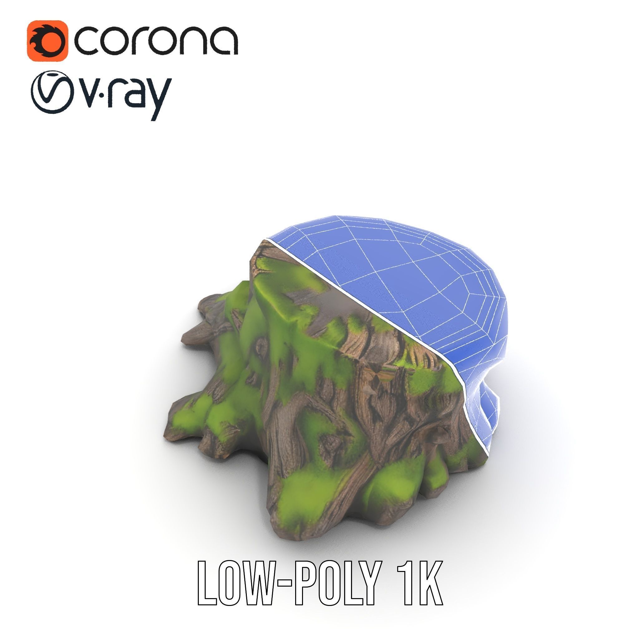 Mossy Tree Stump with Detailed Texture Model Pack Low-poly 3D model_17