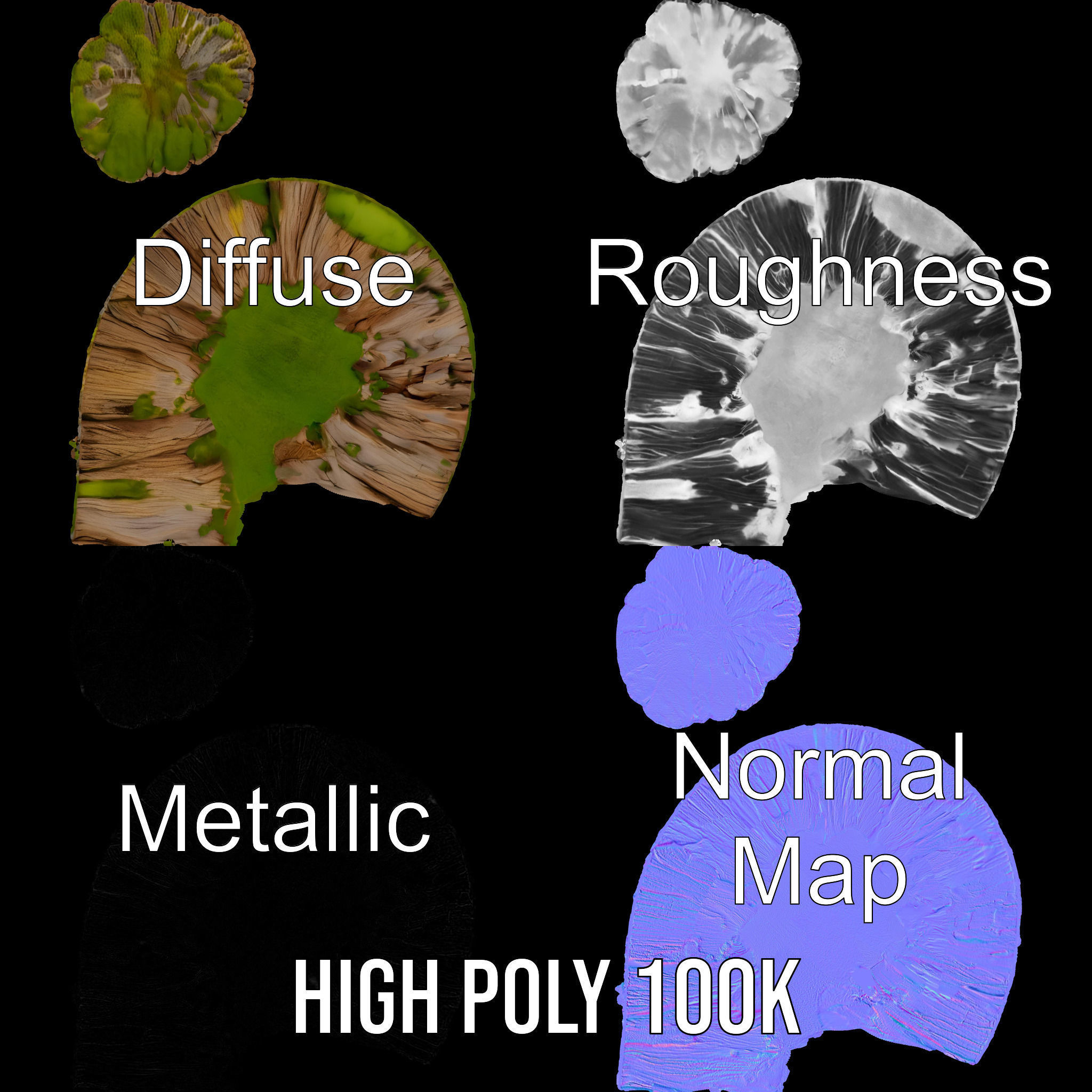 Mossy Tree Stump Model Pack Low-poly 3D model_3