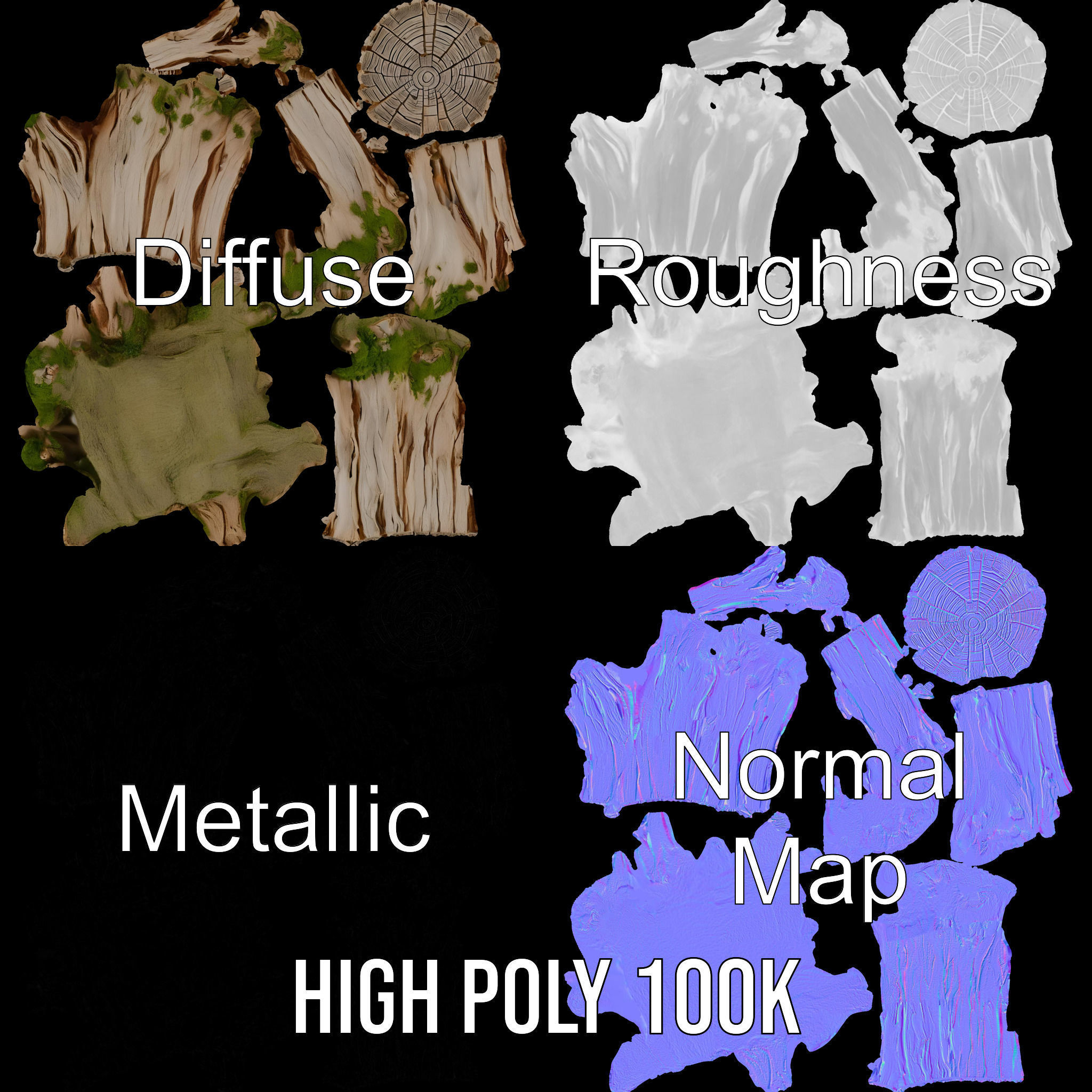 Mossy Tree Stump Model Pack Low-poly 3D model_3