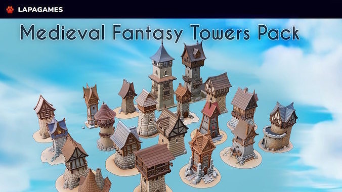 Medieval Fantasy Towers Pack 20 AI Pieces 3D model