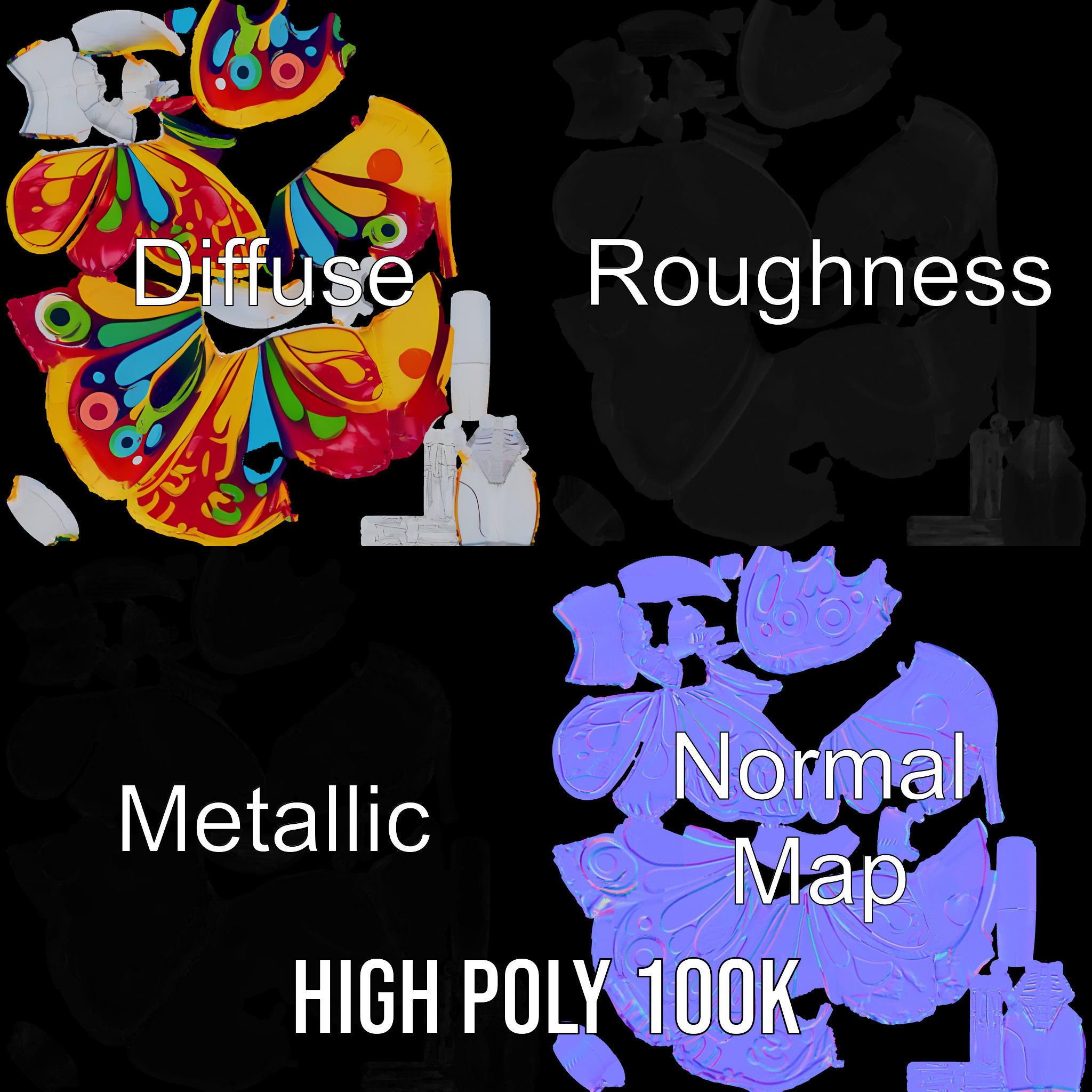 Colorful Inflatable Butterfly Model Pack Low-poly 3D model_3