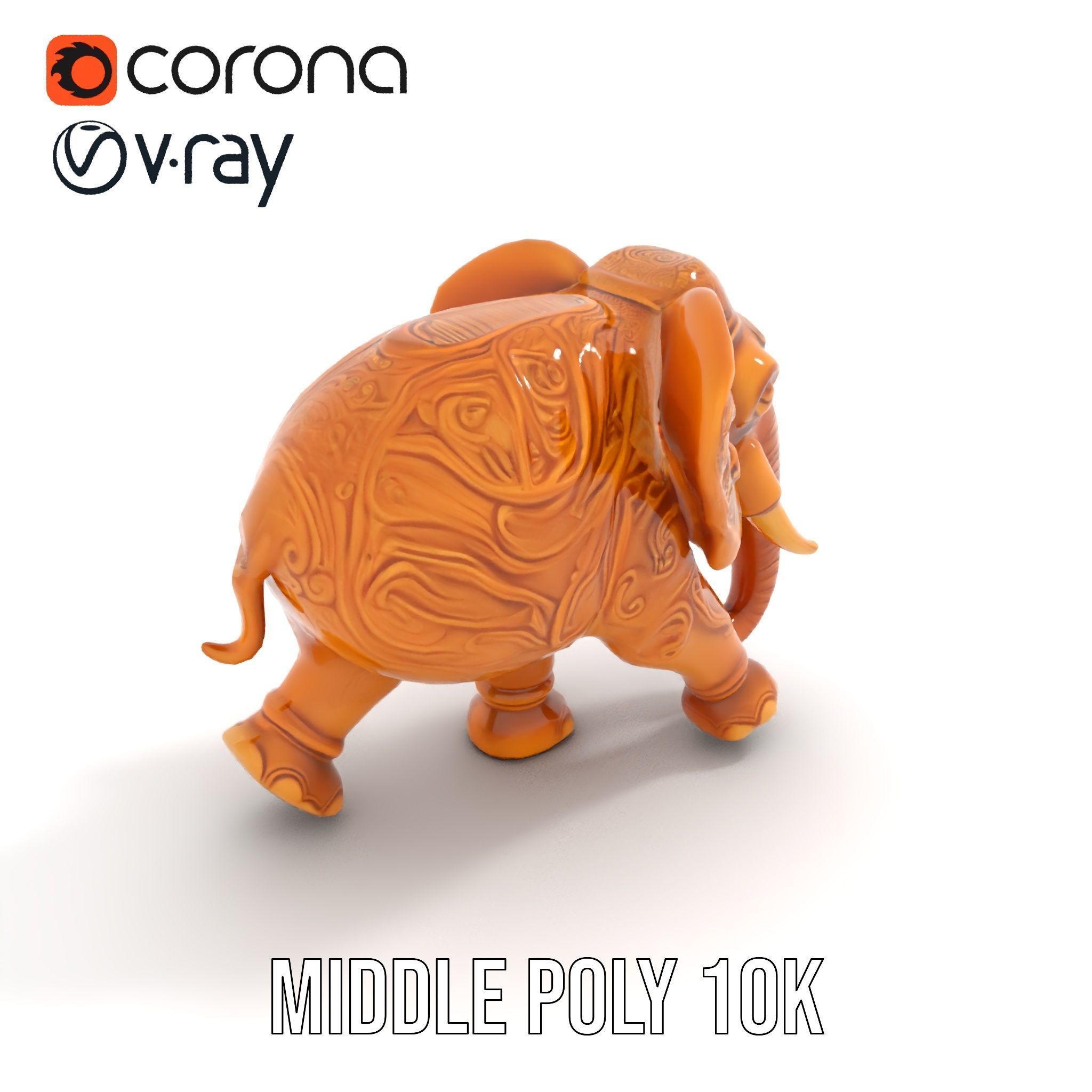 Elegant Ornate Elephant Statue Model Pack Low-poly 3D model_11