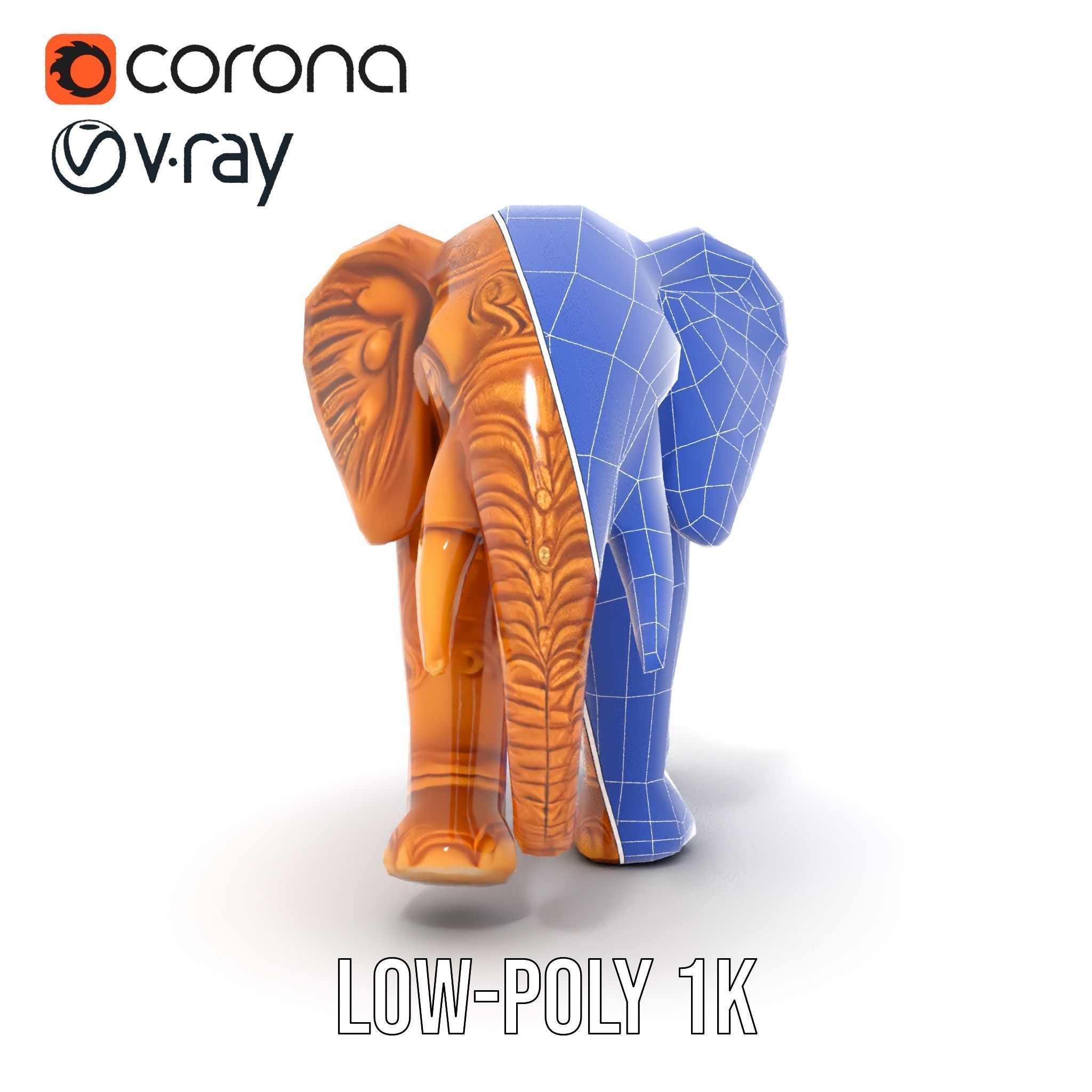 Elegant Ornate Elephant Statue Model Pack Low-poly 3D model_27