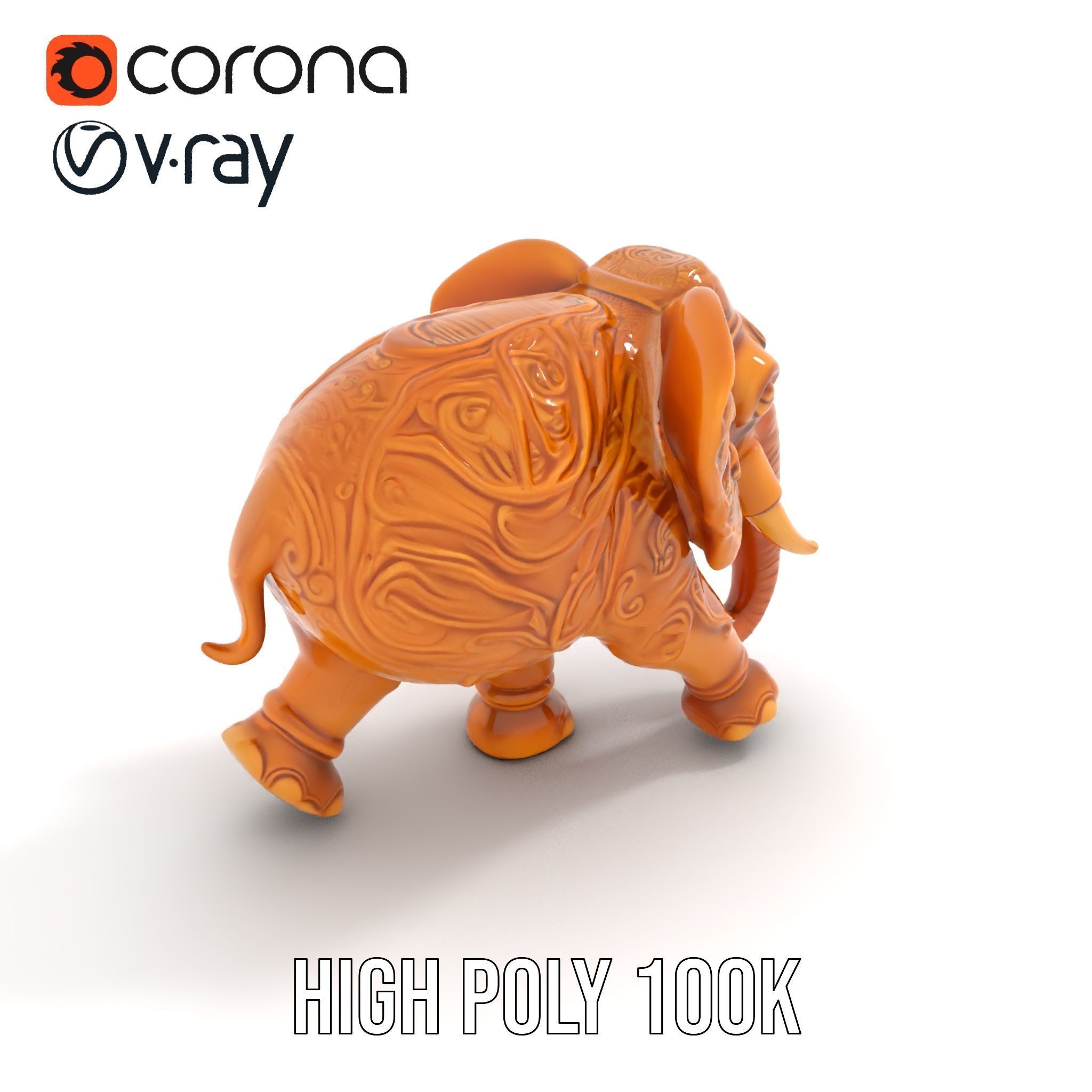Elegant Ornate Elephant Statue Model Pack Low-poly 3D model_17