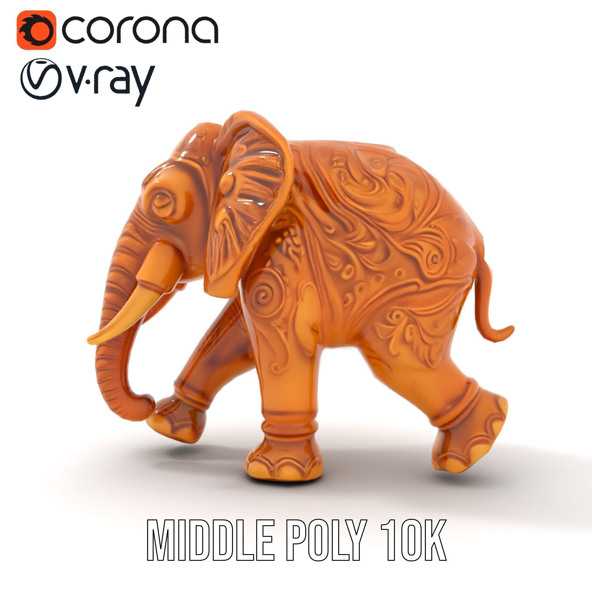Elegant Ornate Elephant Statue Model Pack Low-poly 3D model_6
