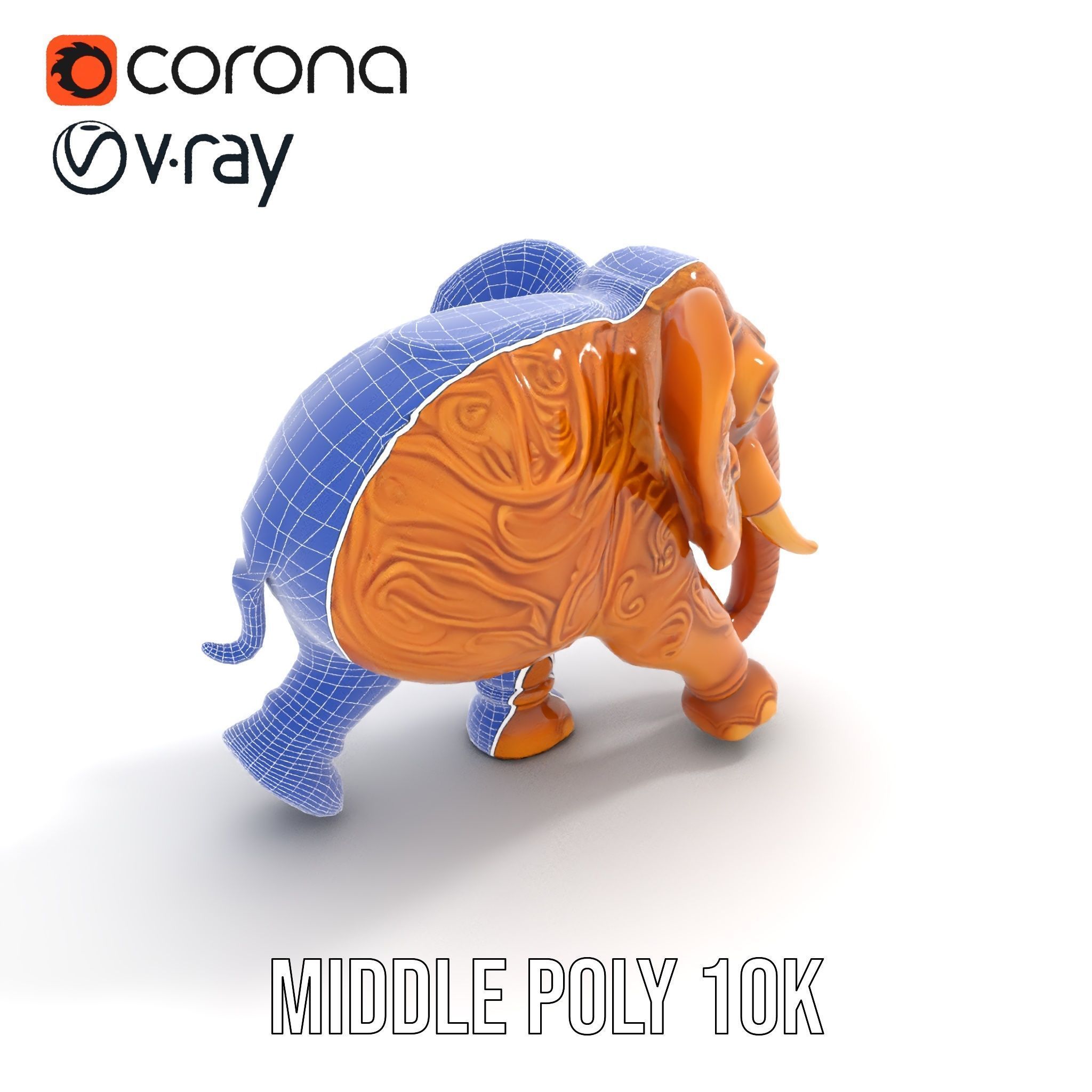Elegant Ornate Elephant Statue Model Pack Low-poly 3D model_21
