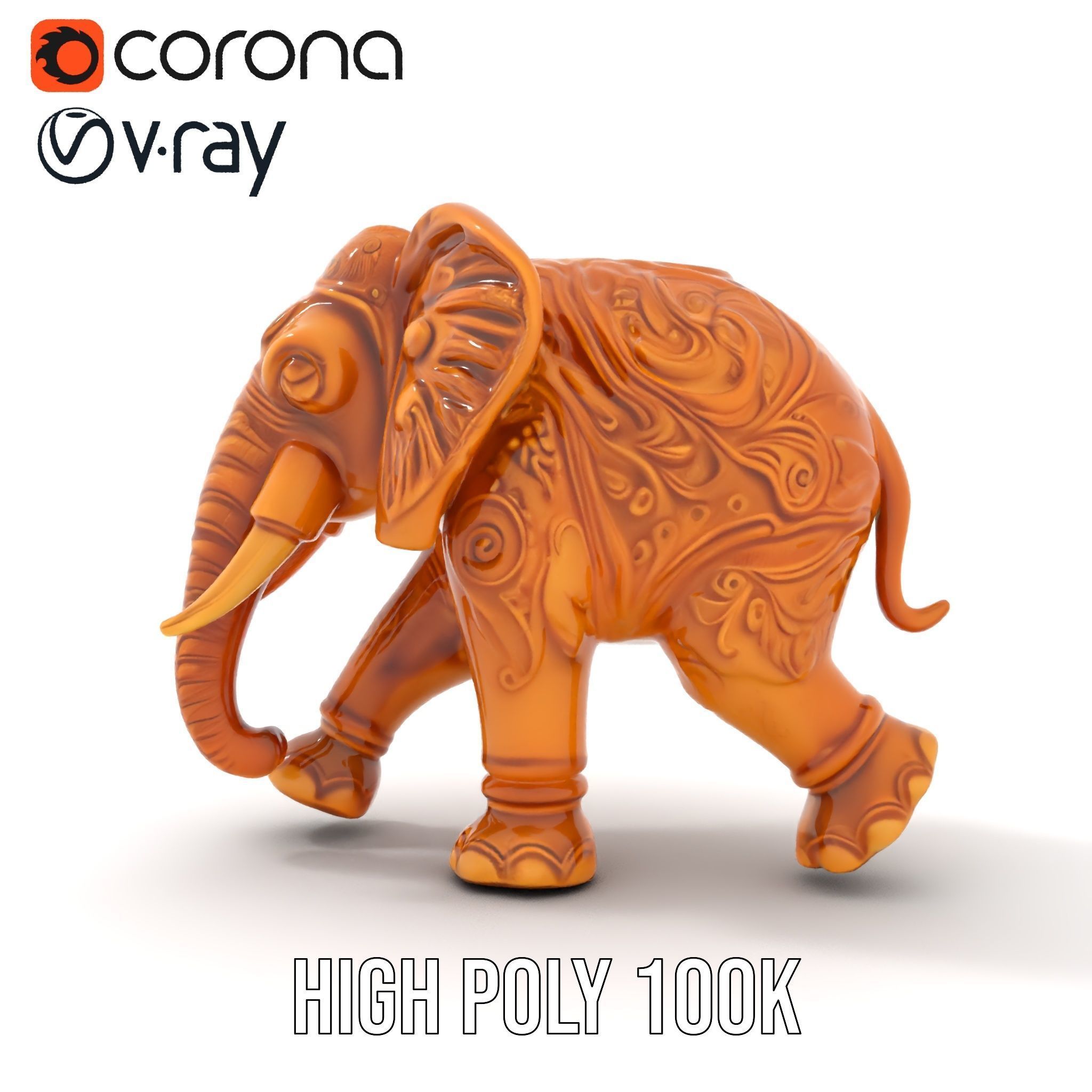 Elegant Ornate Elephant Statue Model Pack Low-poly 3D model_31