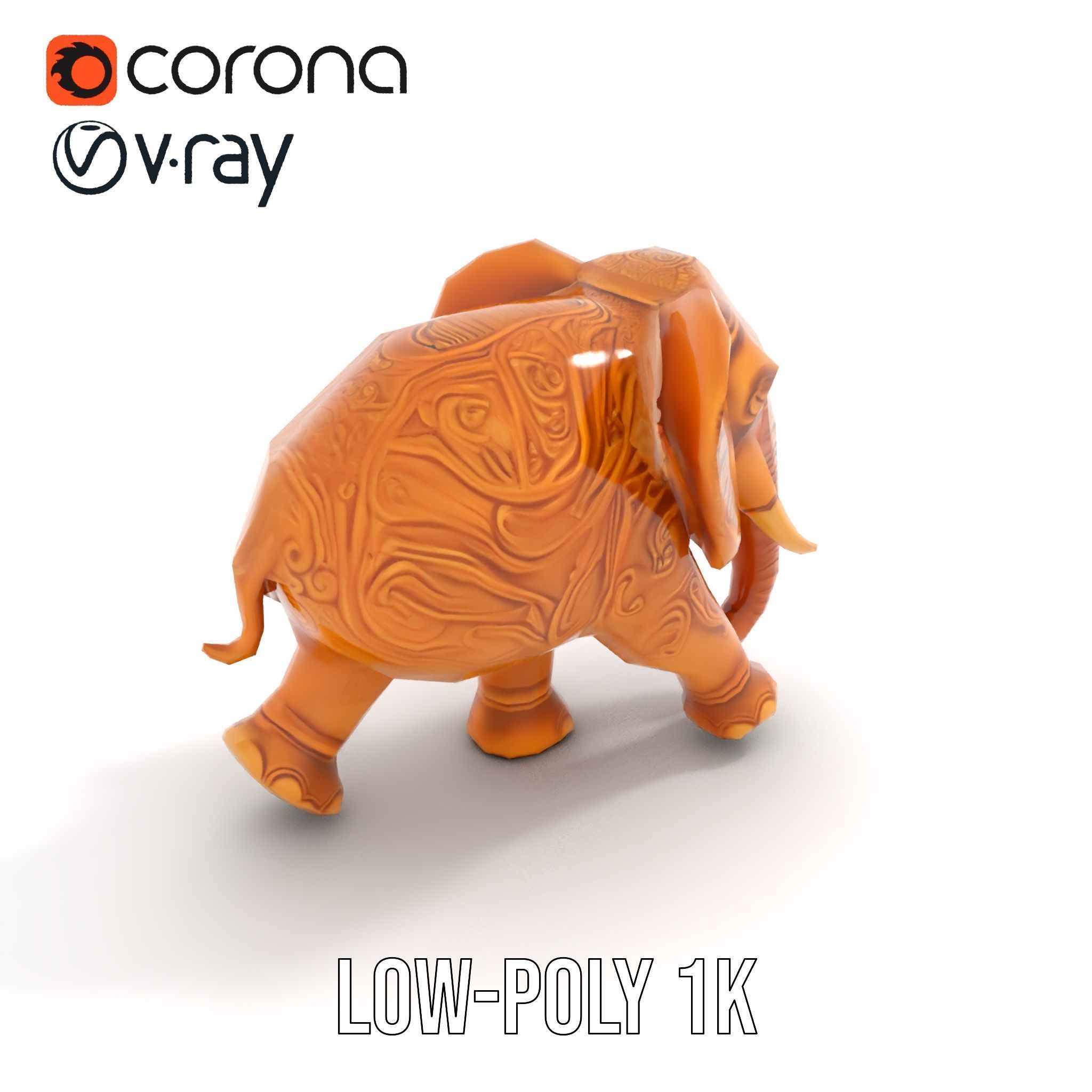 Elegant Ornate Elephant Statue Model Pack Low-poly 3D model_7