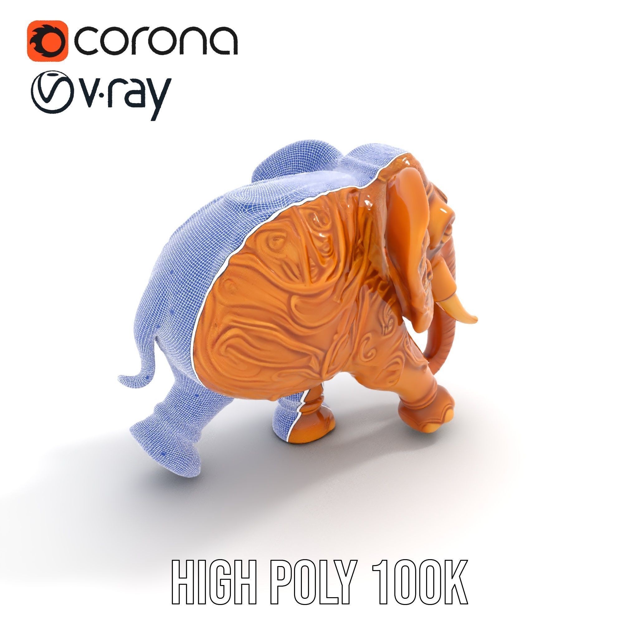 Elegant Ornate Elephant Statue Model Pack Low-poly 3D model_23