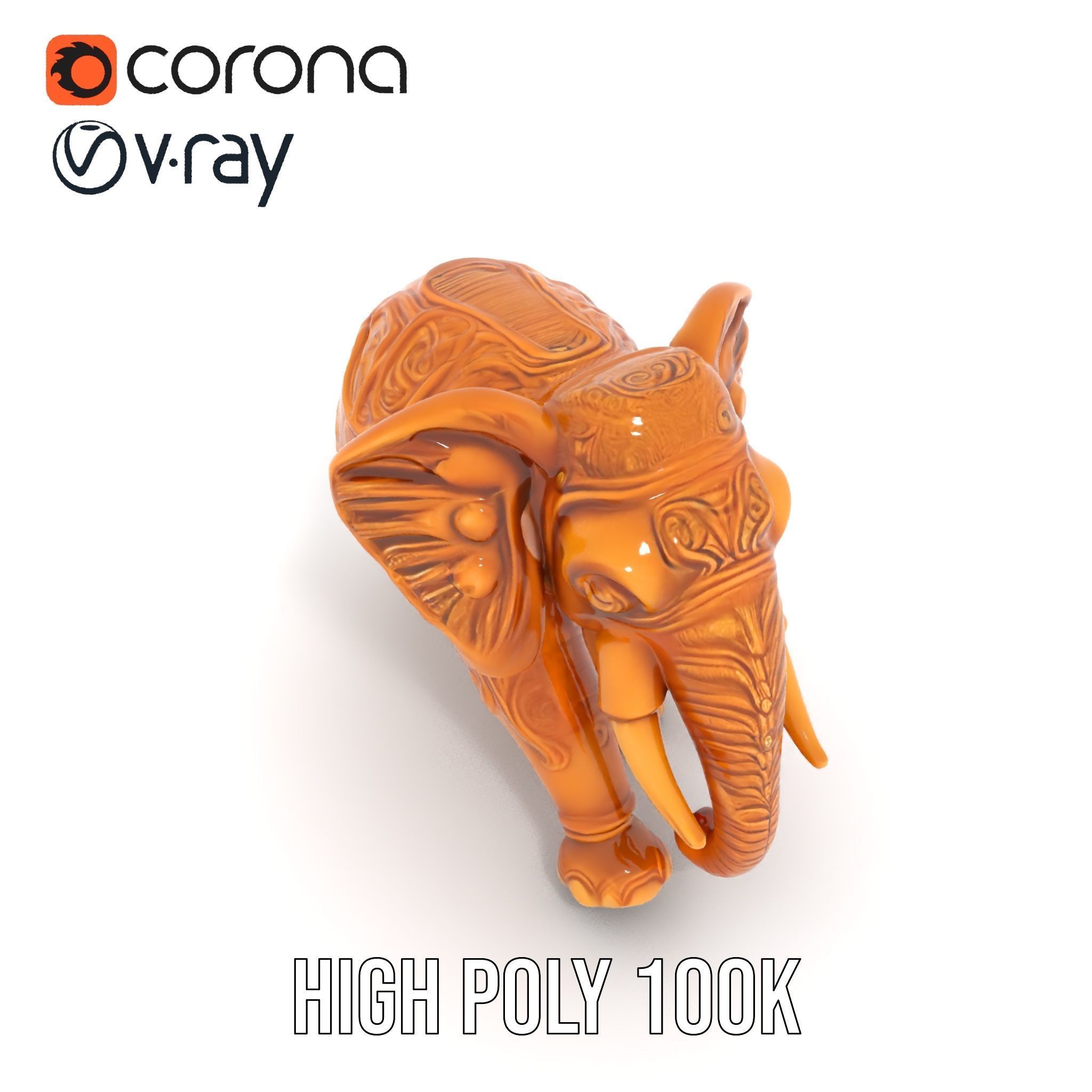 Elegant Ornate Elephant Statue Model Pack Low-poly 3D model_20