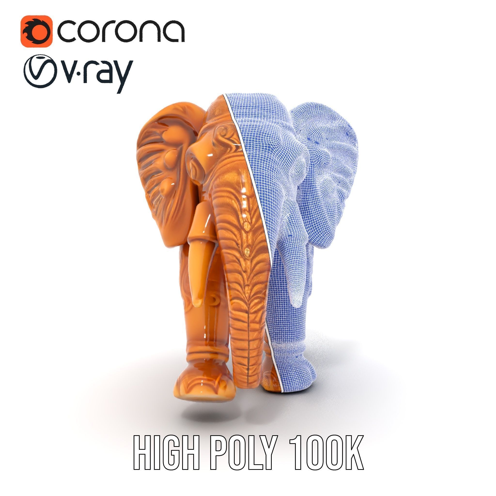 Elegant Ornate Elephant Statue Model Pack Low-poly 3D model_34