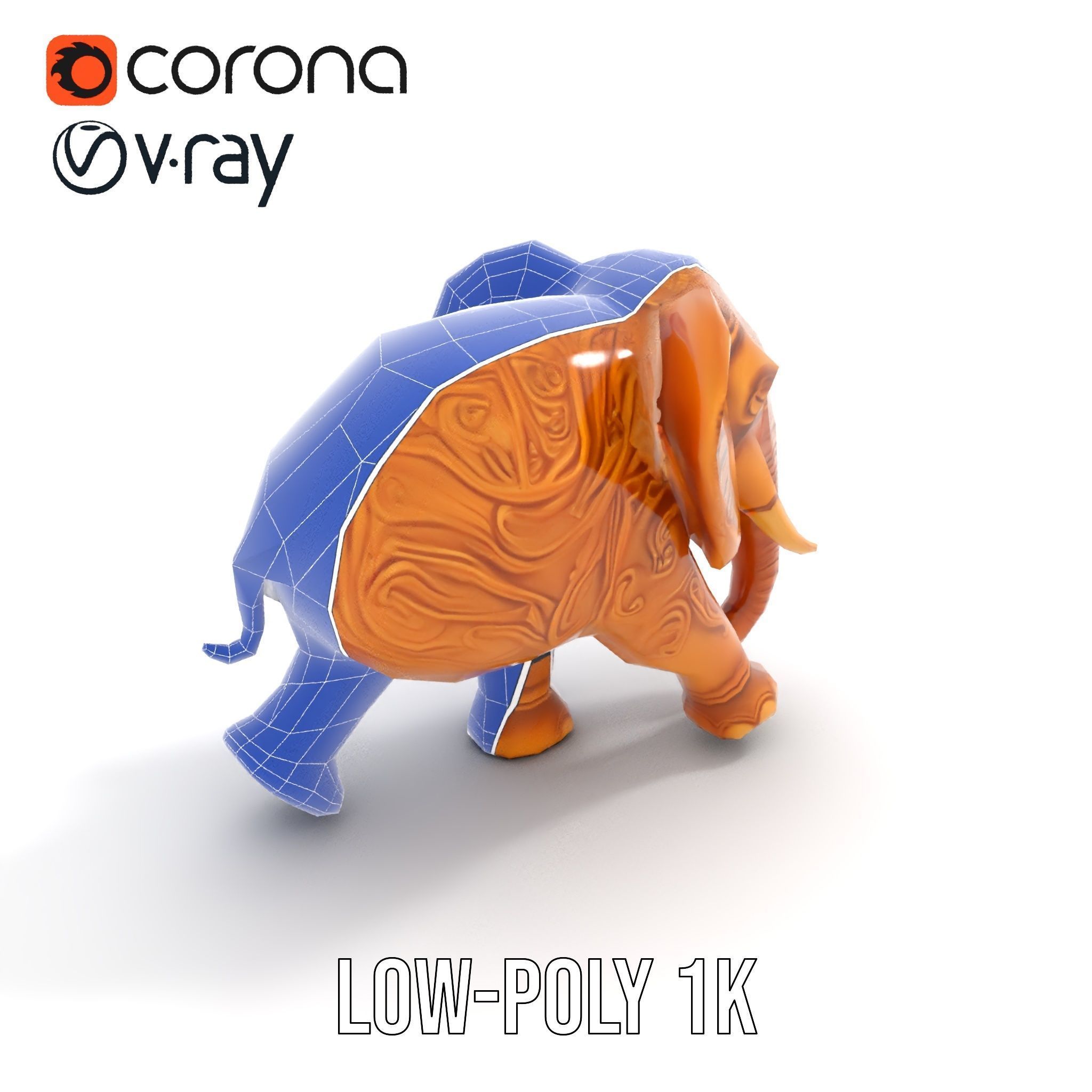 Elegant Ornate Elephant Statue Model Pack Low-poly 3D model_9
