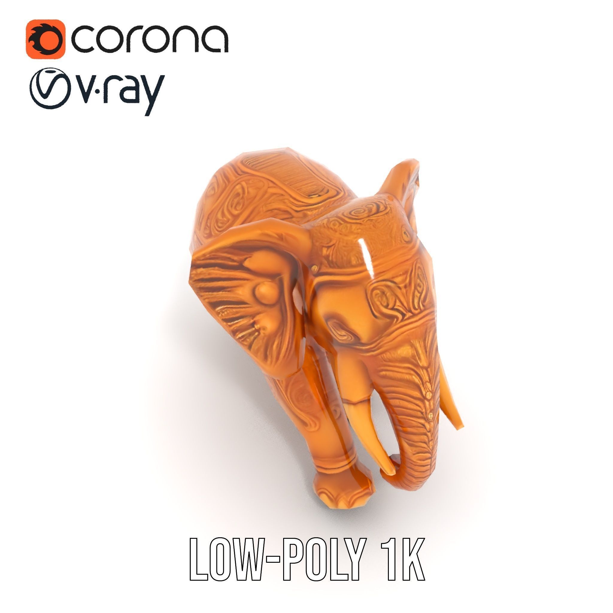 Elegant Ornate Elephant Statue Model Pack Low-poly 3D model_14