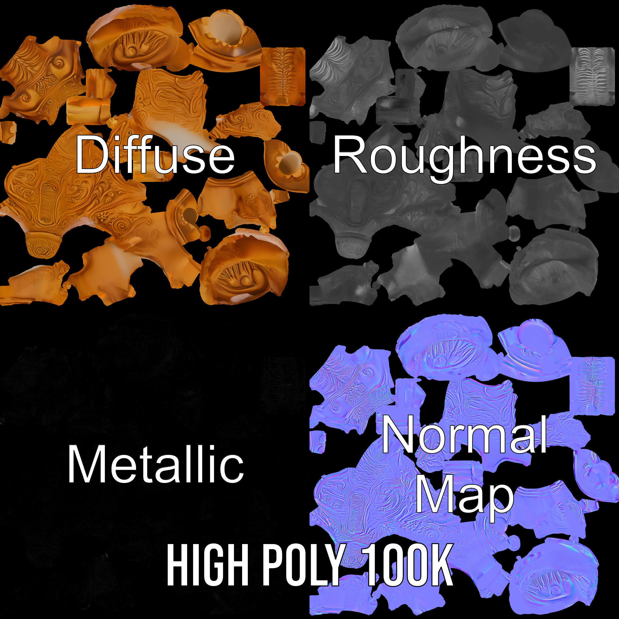 Elegant Ornate Elephant Statue Model Pack Low-poly 3D model_3