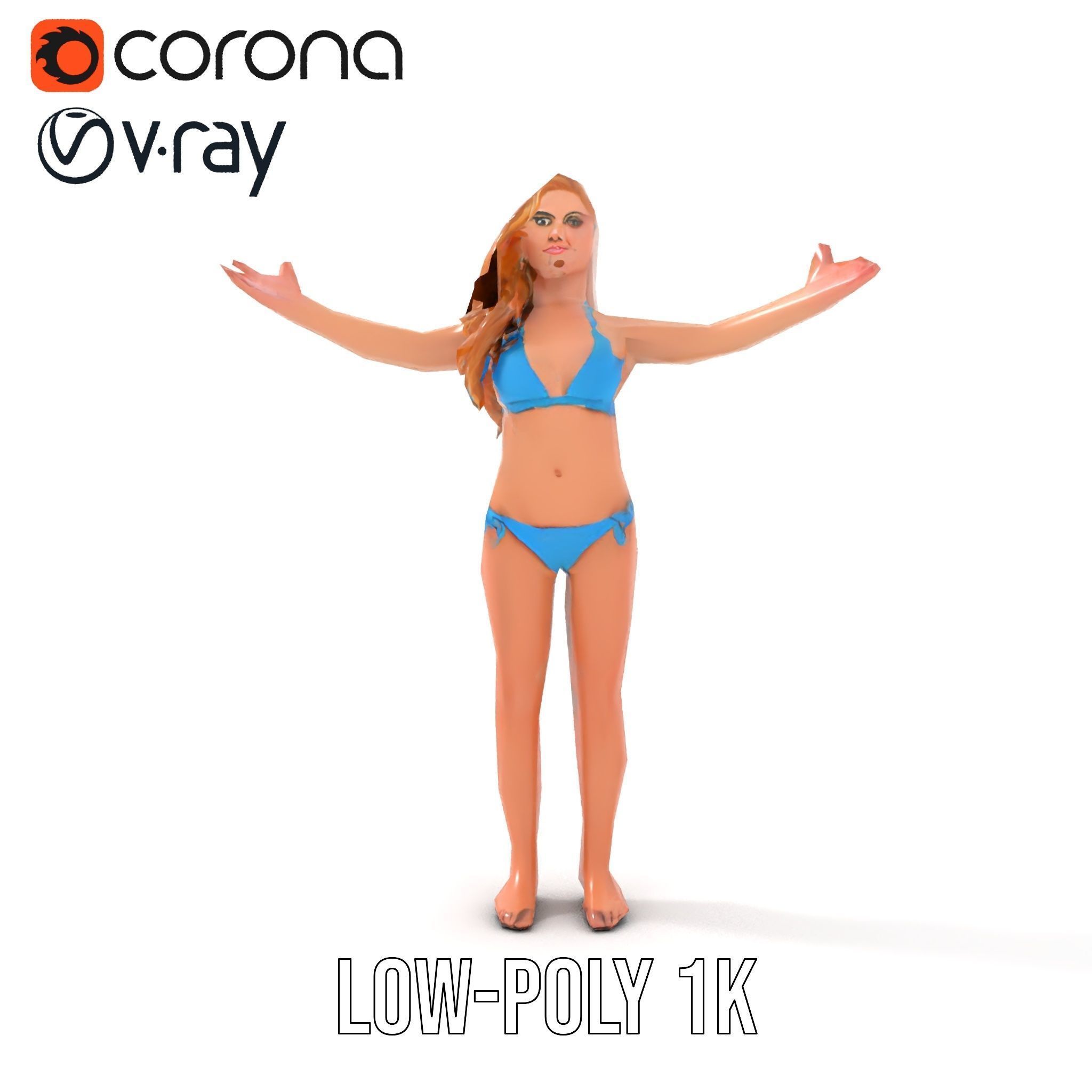Blue Bikini Female Character Model Rigged and Animated Low-poly 3D model_30