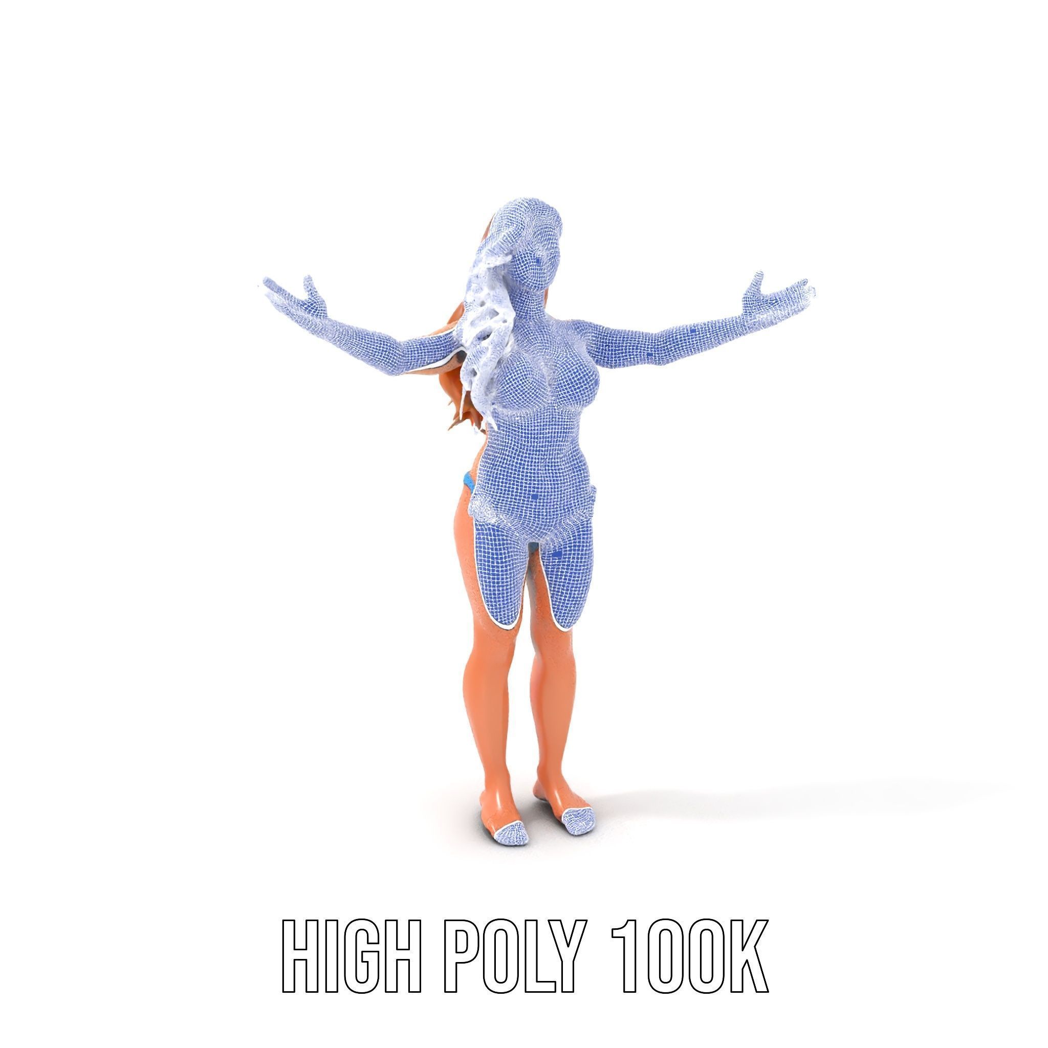 Blue Bikini Female Character Model Rigged and Animated Low-poly 3D model_4