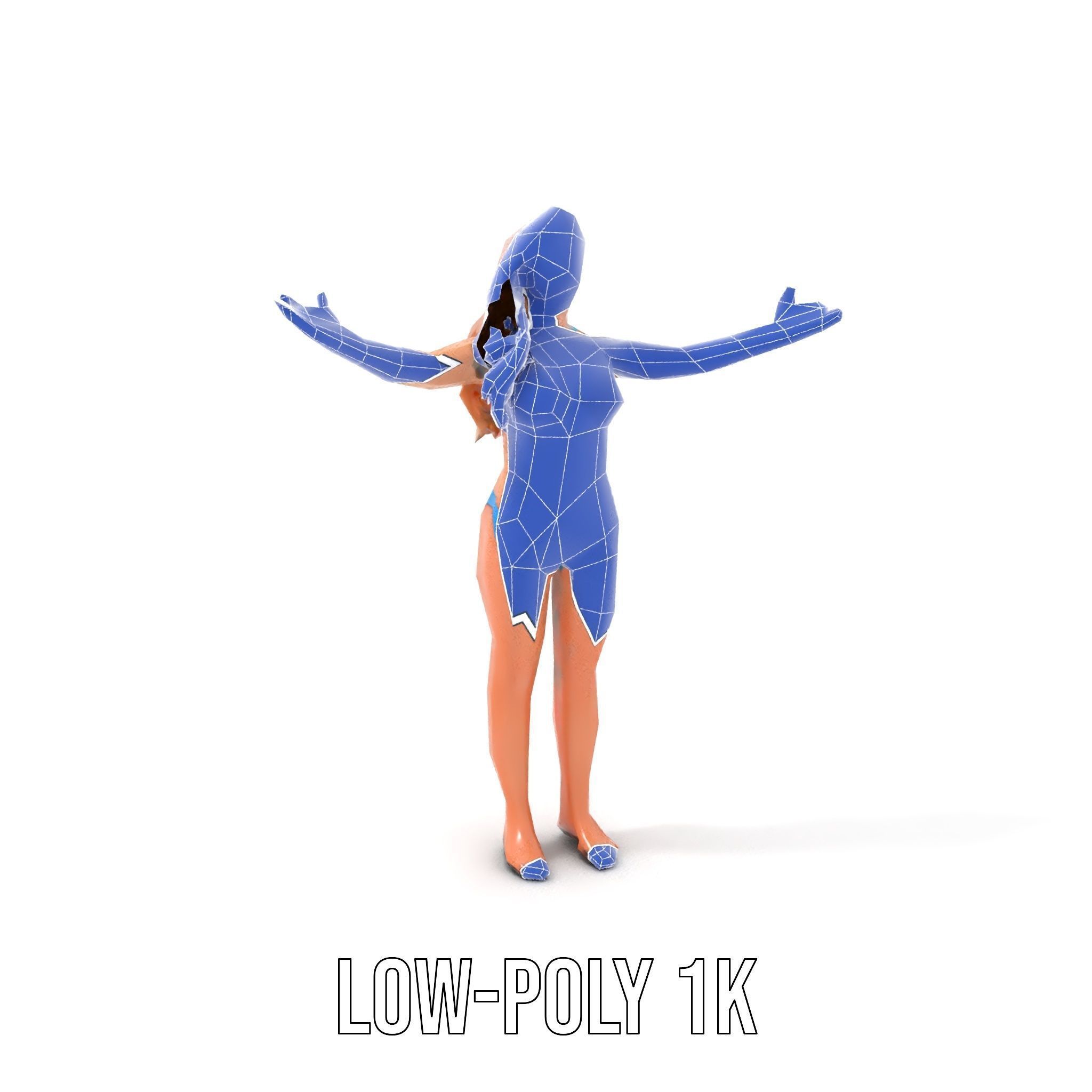 Blue Bikini Female Character Model Rigged and Animated Low-poly 3D model_10