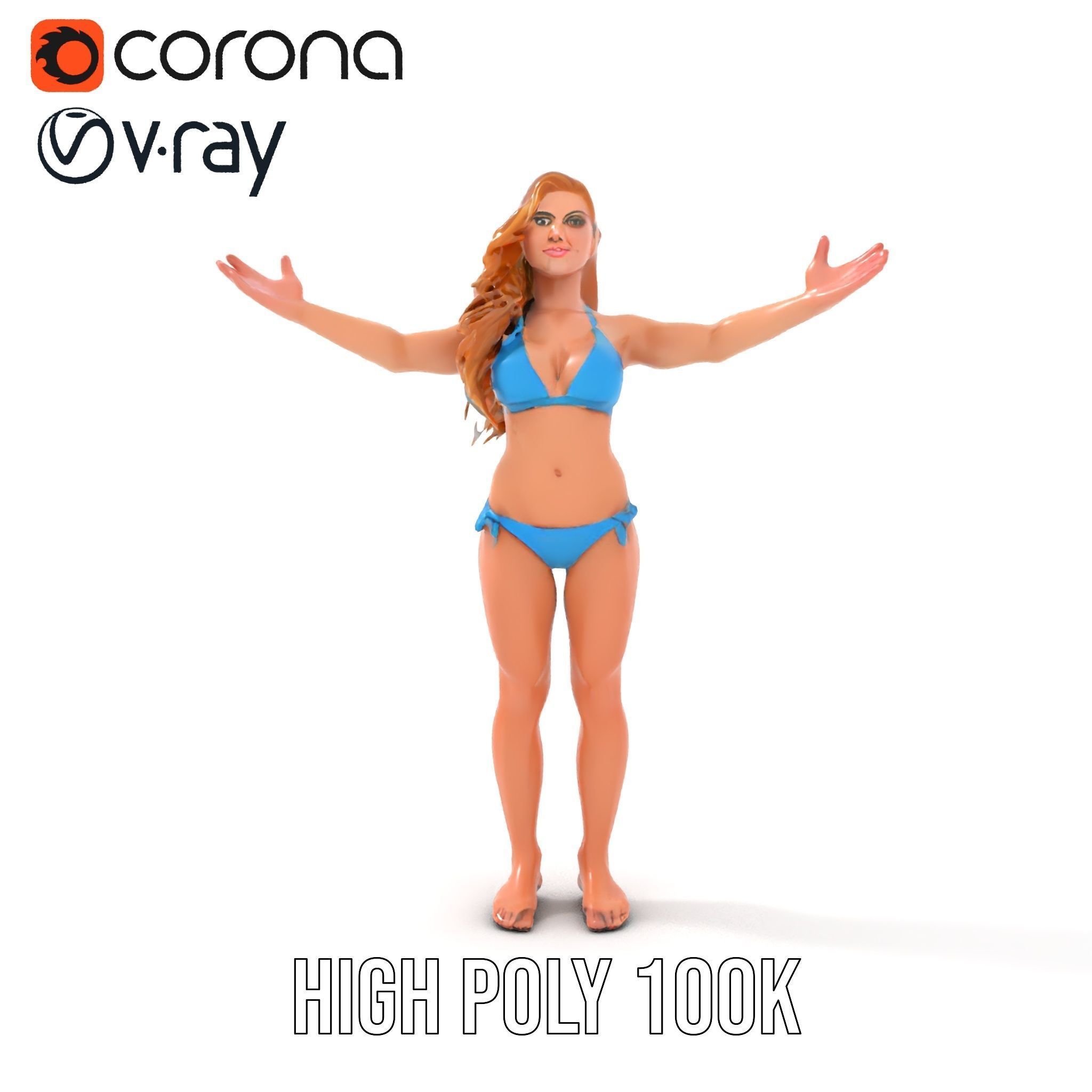 Blue Bikini Female Character Model Rigged and Animated Low-poly 3D model_20