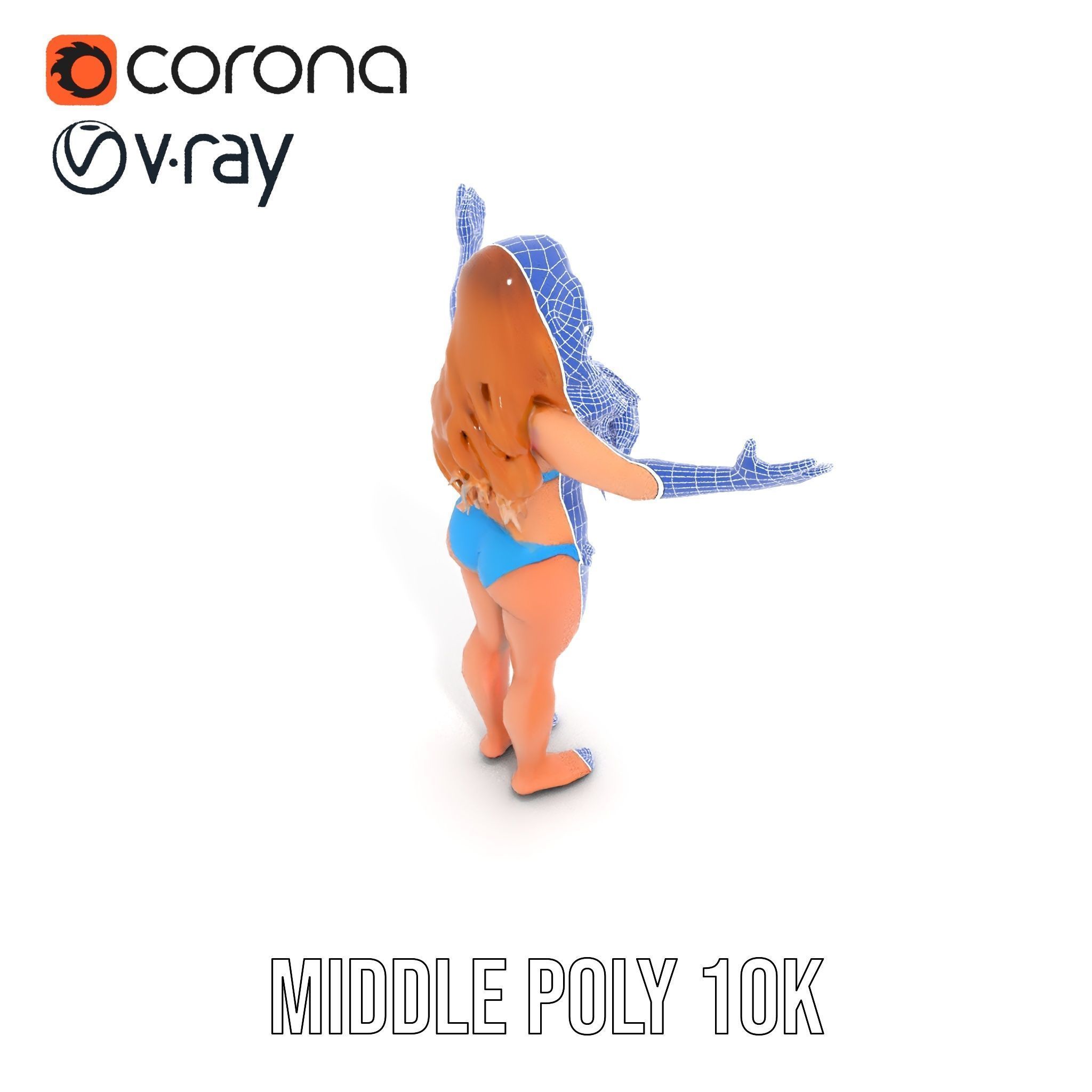 Blue Bikini Female Character Model Rigged and Animated Low-poly 3D model_32