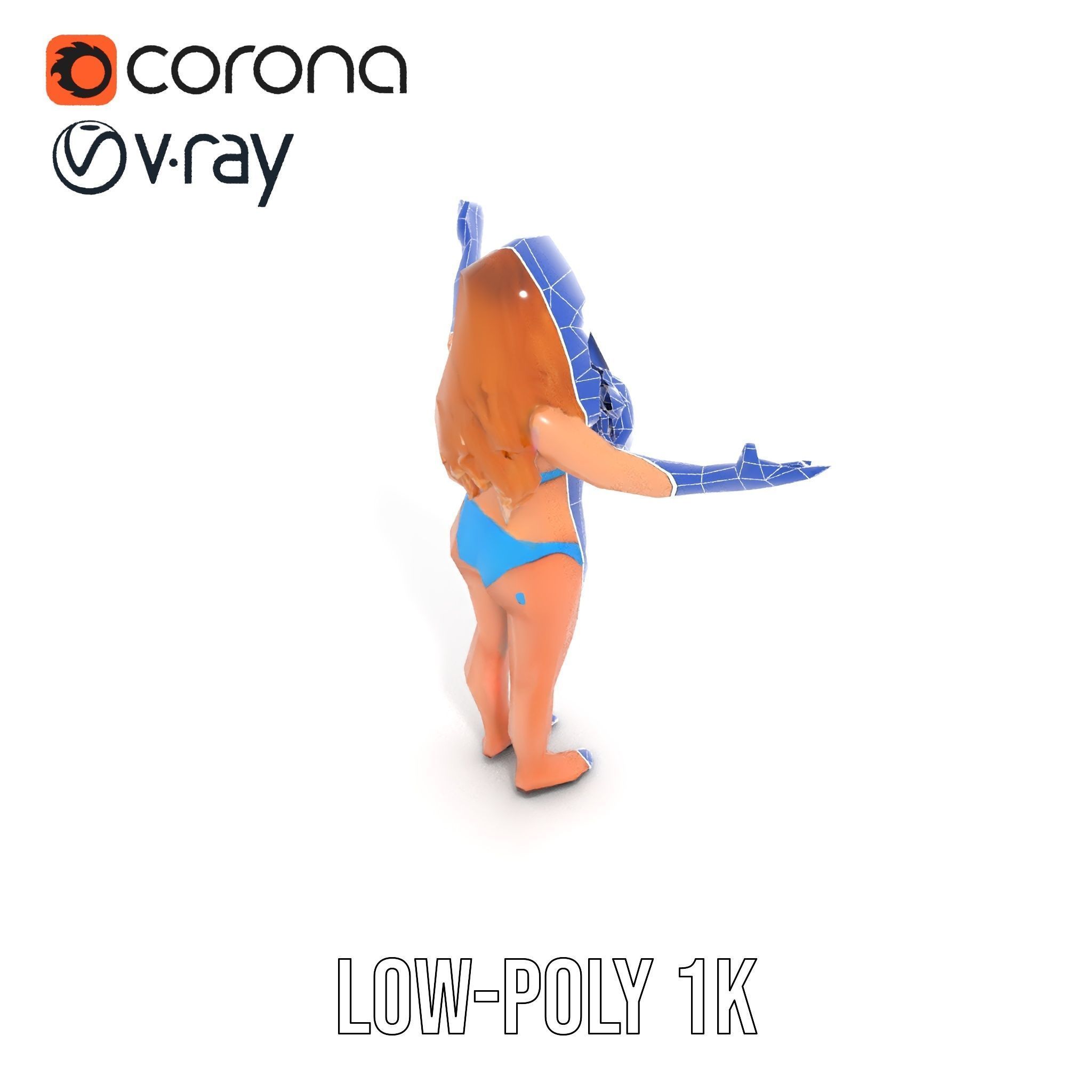 Blue Bikini Female Character Model Rigged and Animated Low-poly 3D model_19