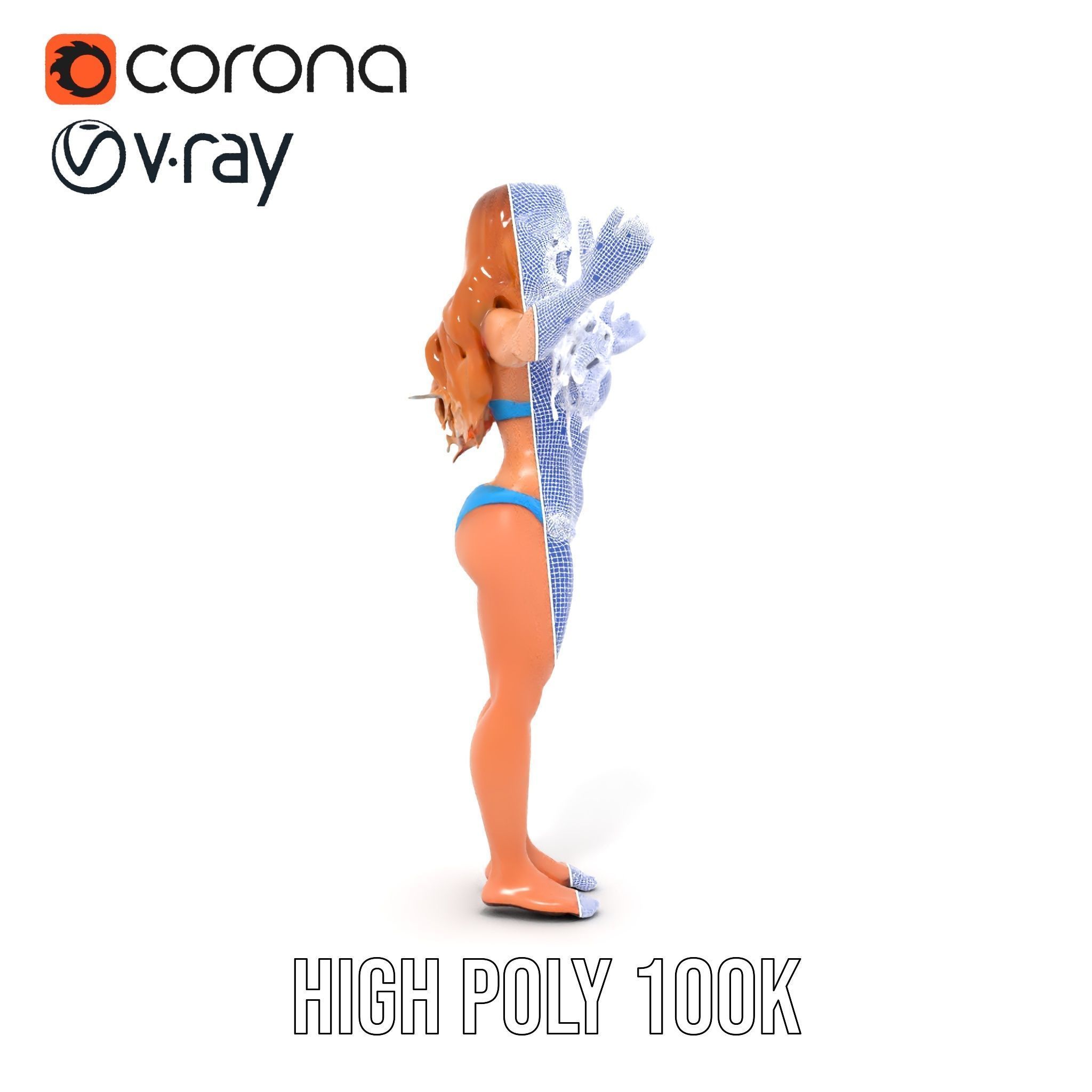 Blue Bikini Female Character Model Rigged and Animated Low-poly 3D model_36