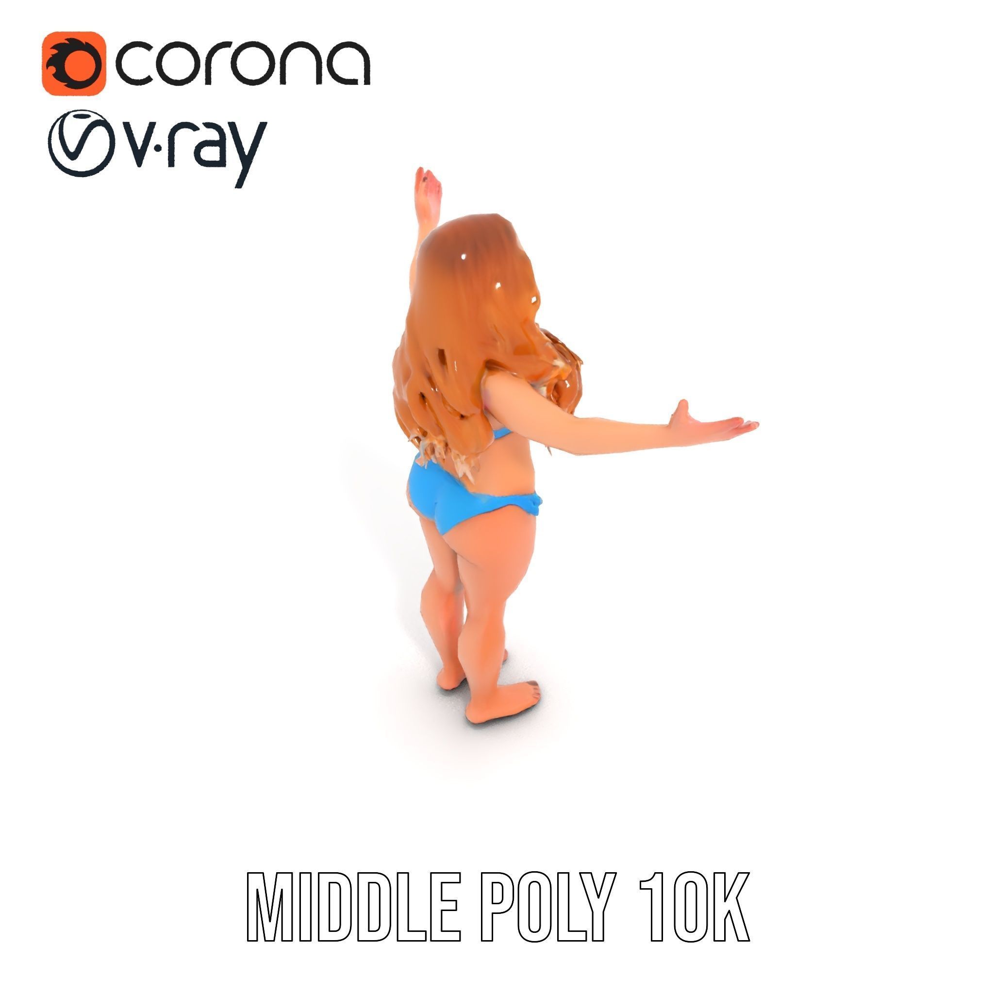 Blue Bikini Female Character Model Rigged and Animated Low-poly 3D model_21