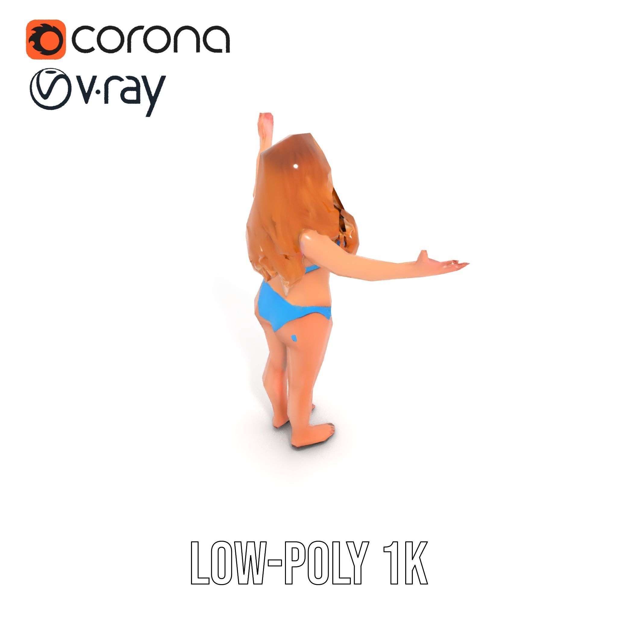 Blue Bikini Female Character Model Rigged and Animated Low-poly 3D model_7