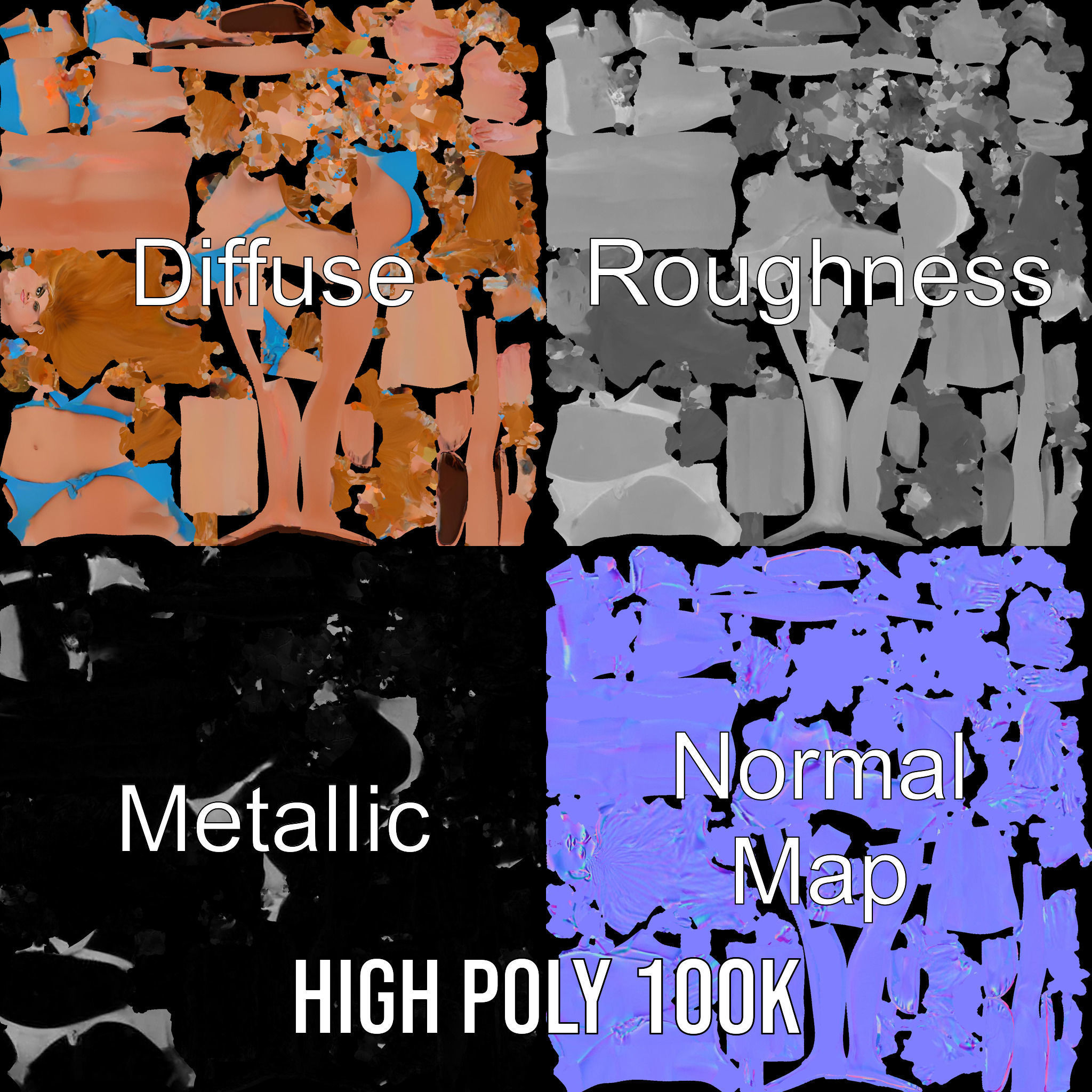 Blue Bikini Female Character Model Rigged and Animated Low-poly 3D model_3